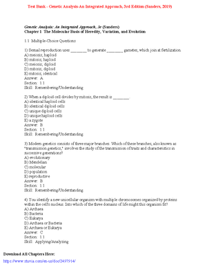 Test Bank - Genetic Analysis-An Integrated Approach, 2nd Edition ...