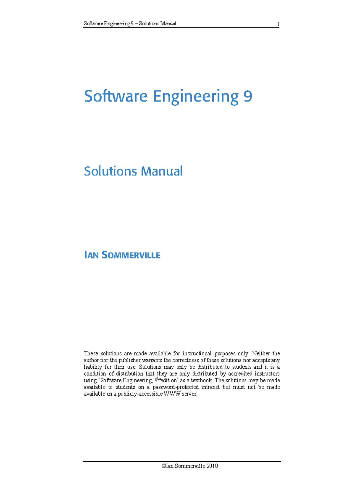 Software Engineering 9 Solutions Manual - Software Engineering 9 ...