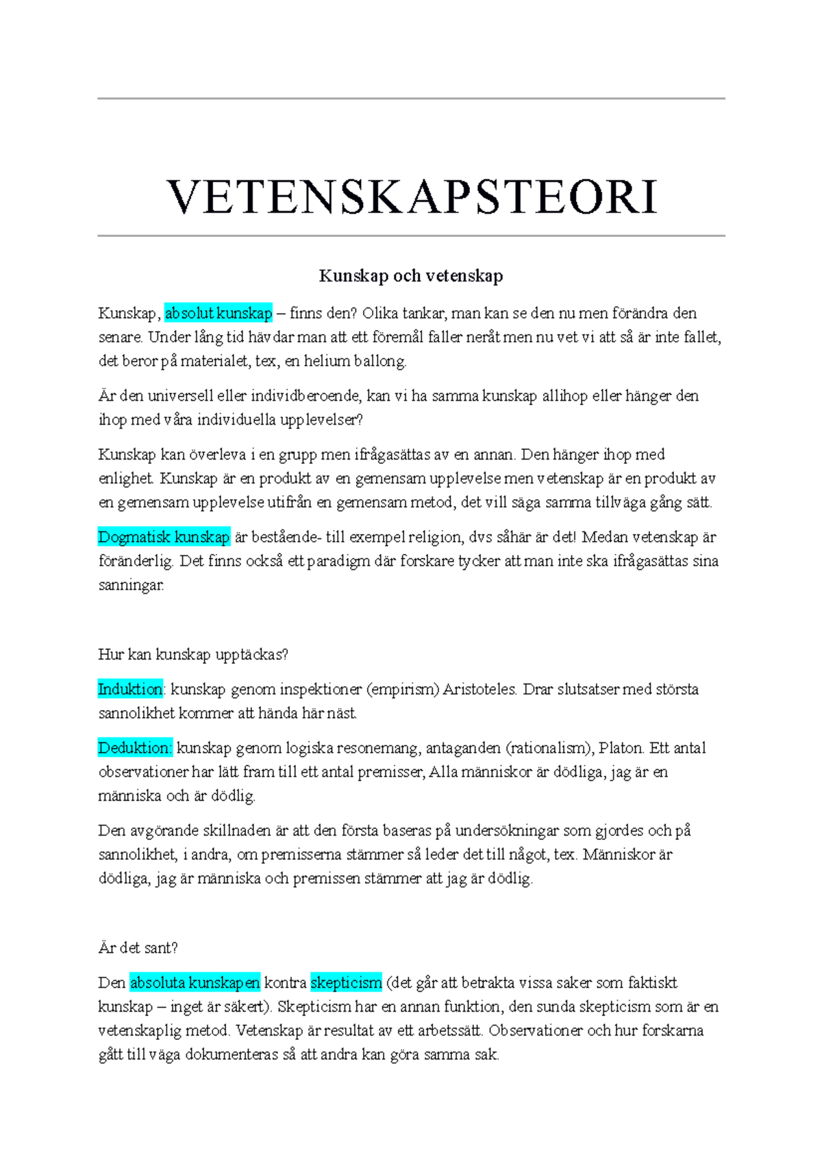 Genomgång Vetenskapsteori - VETENSKAPSTEORI Kunskap Och Vetenskap ...