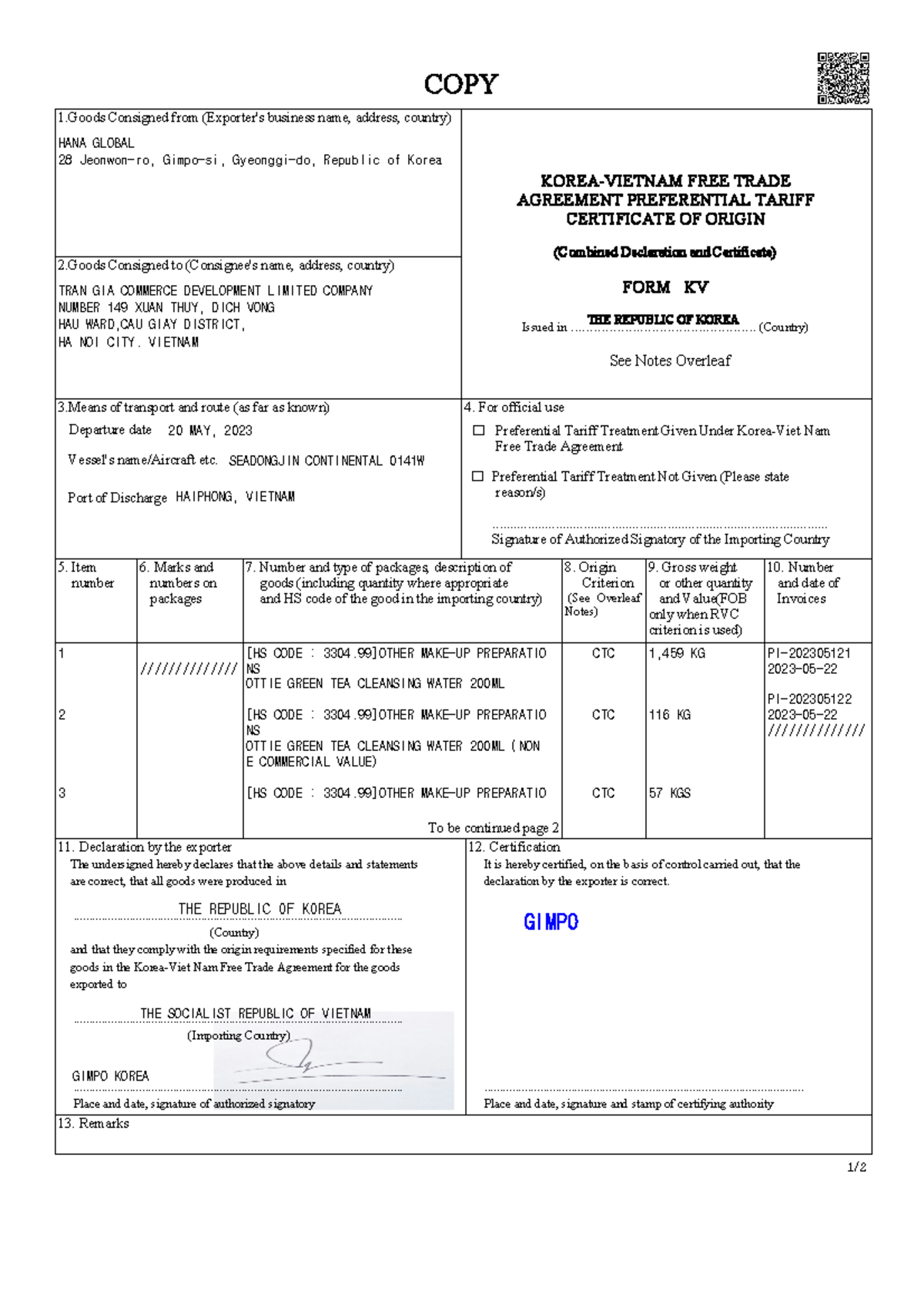 Draft Co - Hihi - Korea-vietnam Free Trade Agreement Preferential 