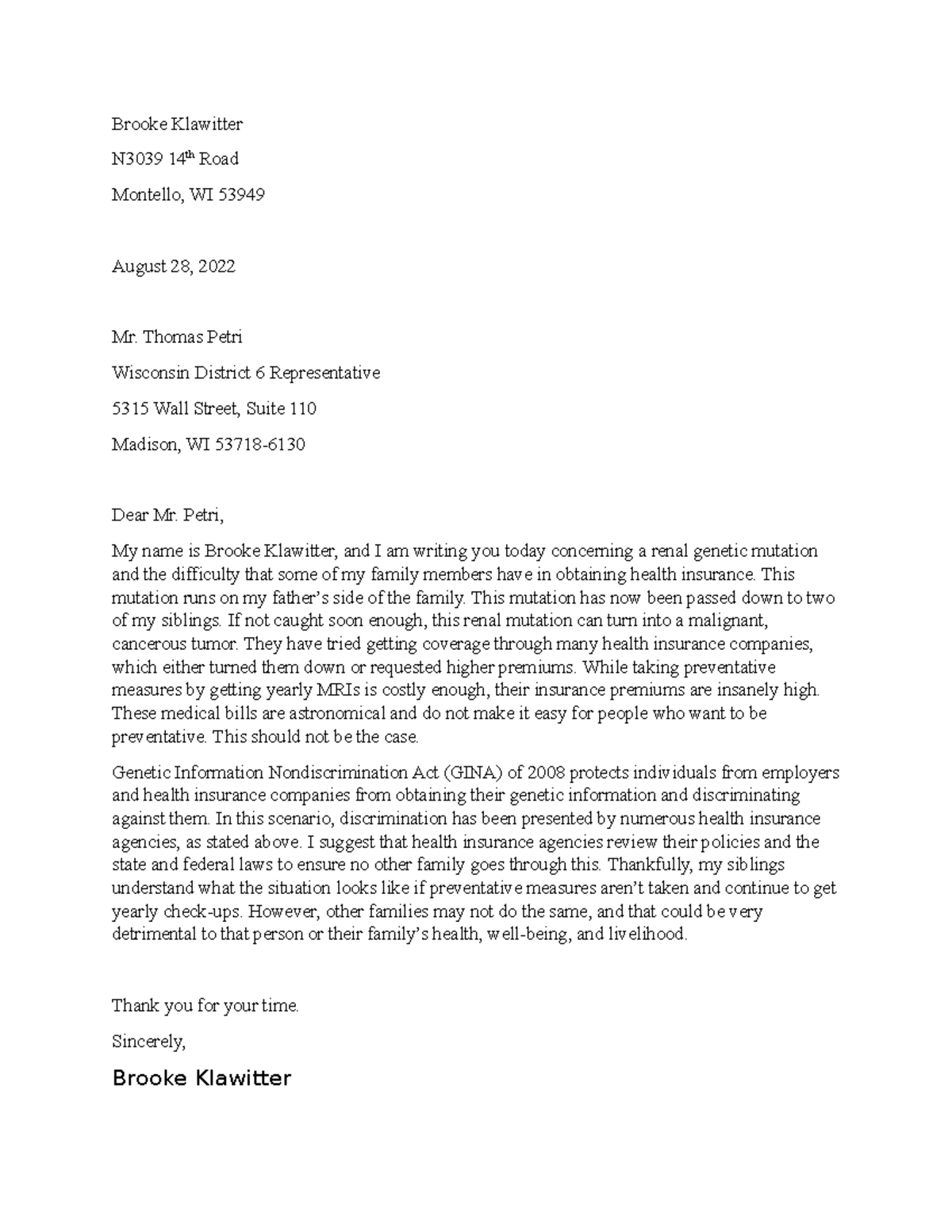 BKlawitter Legislator Letter 08282022 - Brooke Klawitter N3039 14th ...