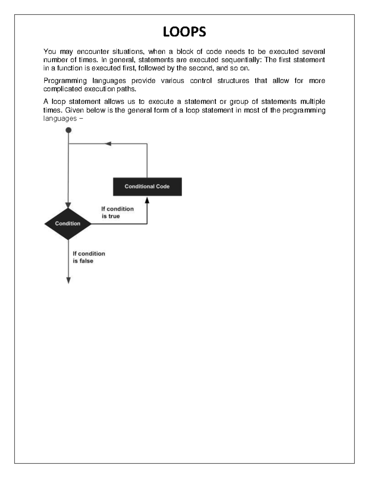 Loops - You may encounter situations, when a block of code needs to be ...