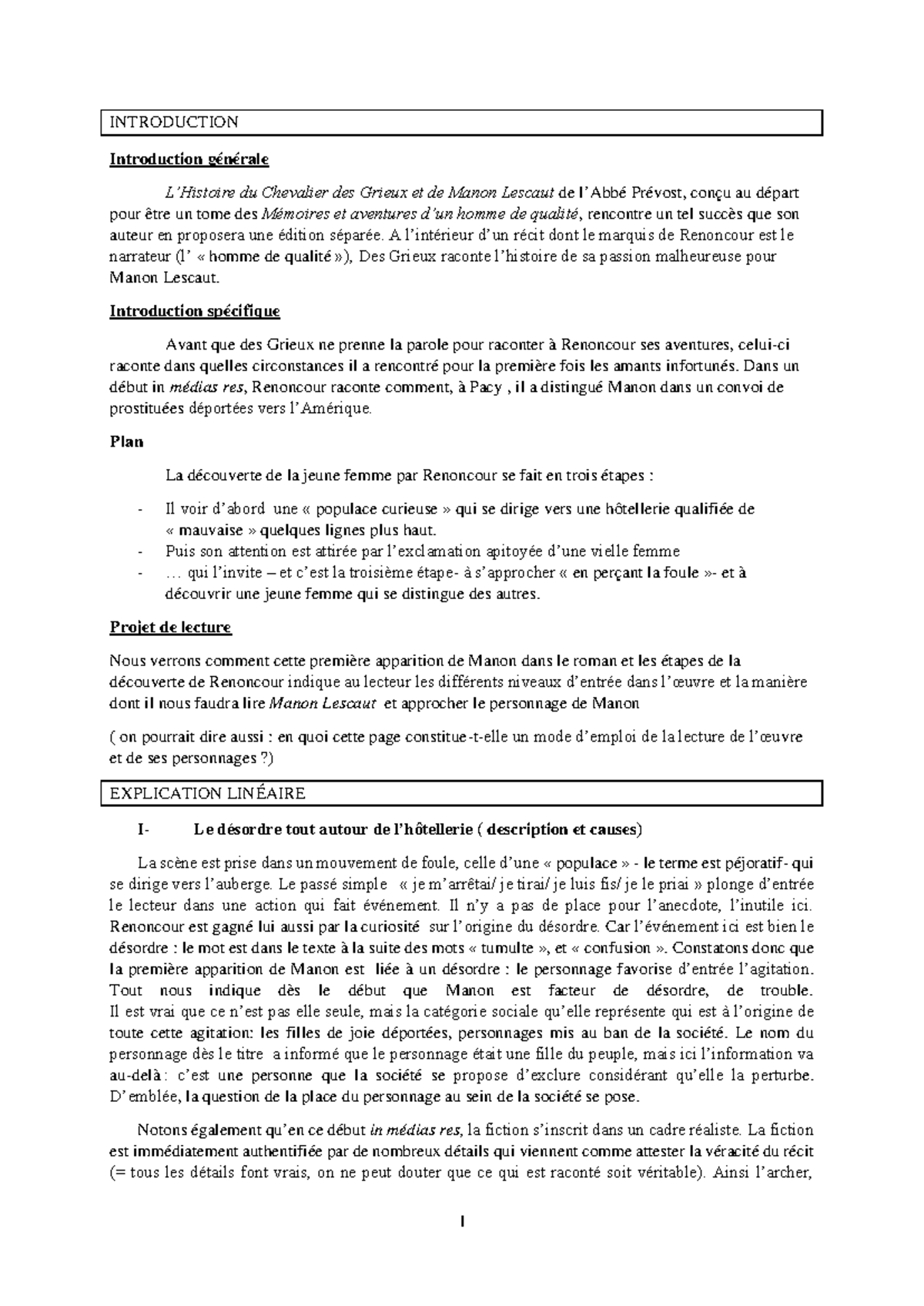 Explic texte 1 Manon rencontre de Pacy 3 - 1 INTRODUCTION Introduction ...