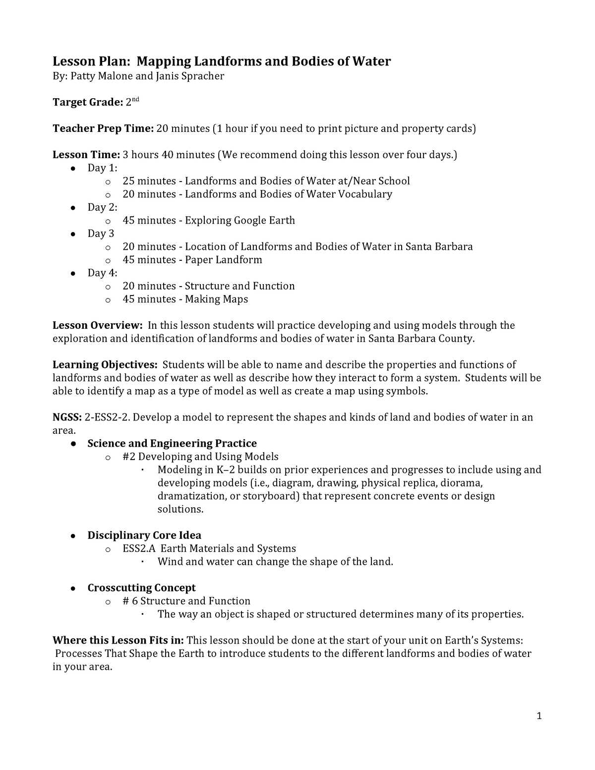 Landforms and Bodies of Water Lesson Plan Lesson Plan Mapping