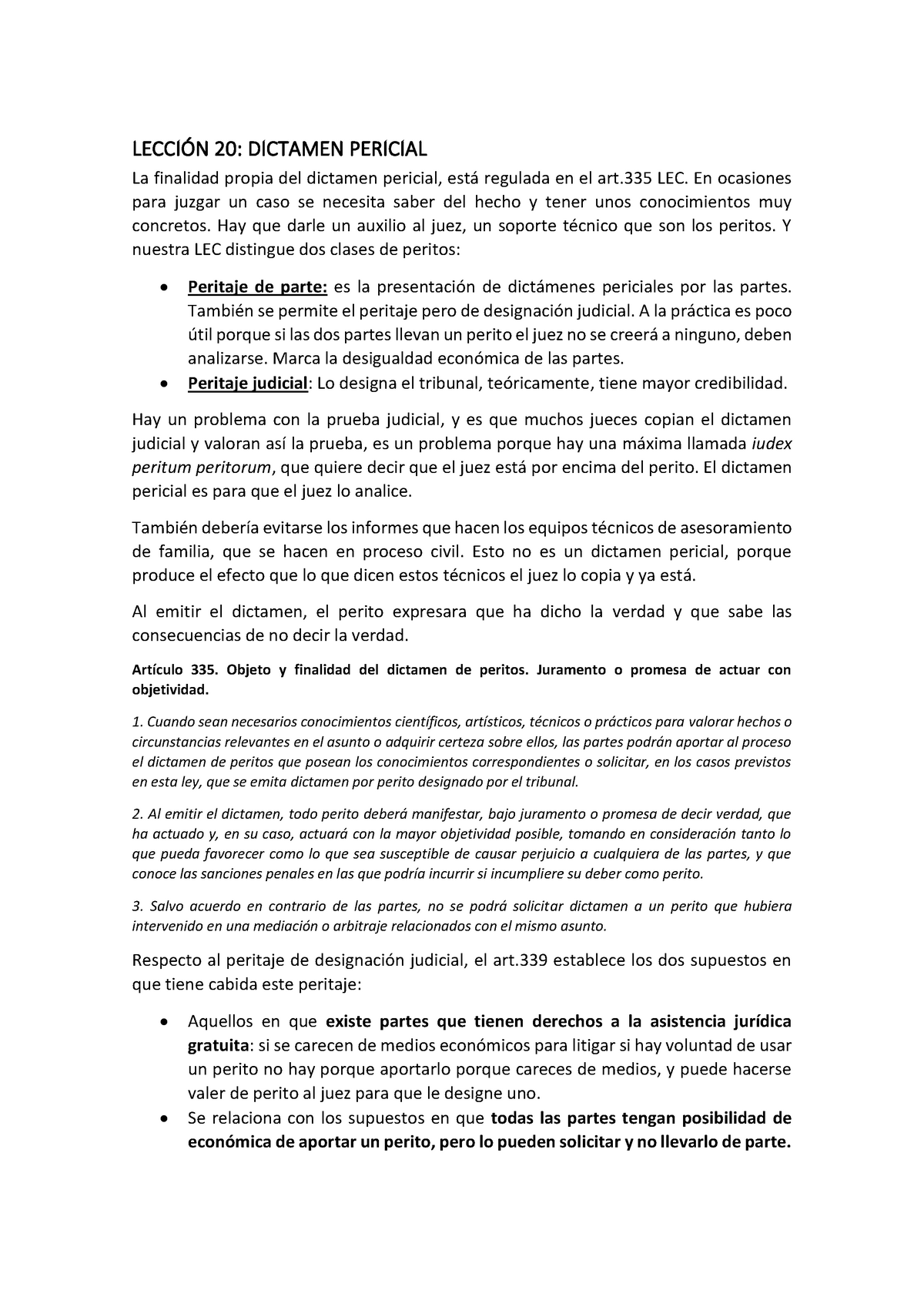 Lección 20 Y 21 - LECCIÓN 20: DICTAMEN PERICIAL La Finalidad Propia Del ...