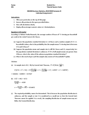Assignment+2+Questions - ‐ 1 ‐ CB2200 Business Statistics, 2022/2023 ...