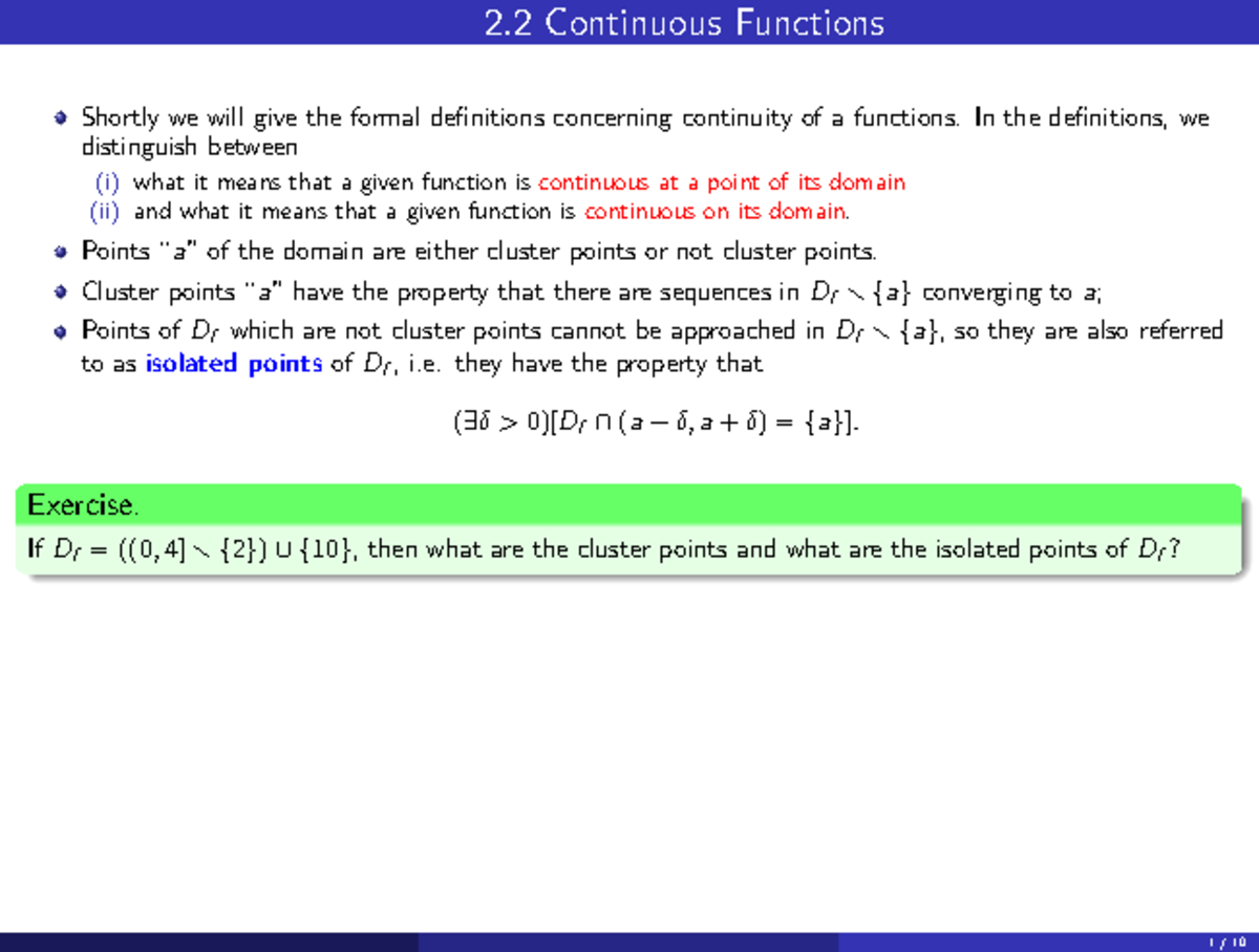 Lecture notes, lecture 2.2 - 2 Continuous Functions Shortly we will ...