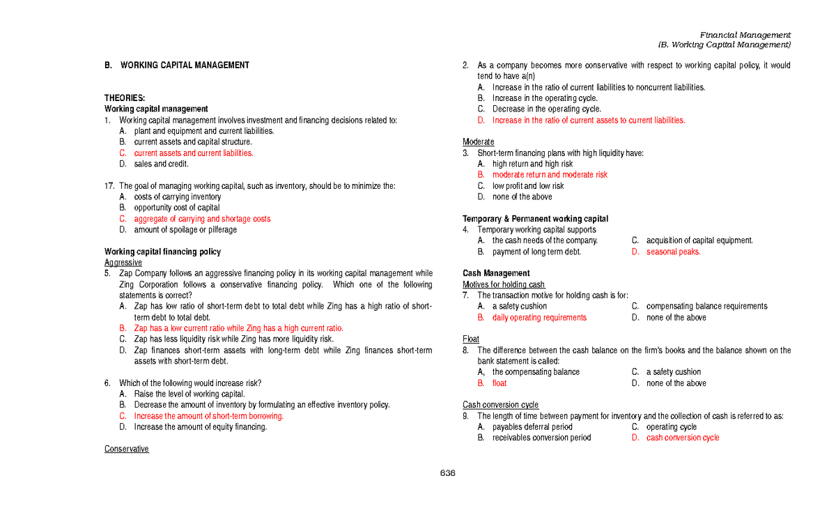 14 X11 Financial Management B - Financial Management (B. Working ...