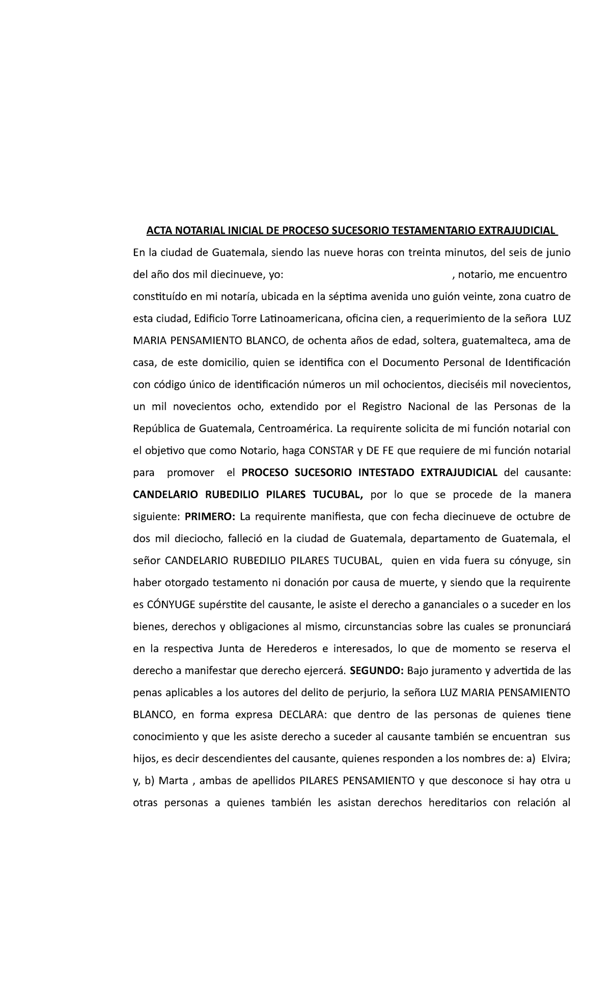 Acta Notarial De Sucesorio Intestado 1 Copia Acta Notarial