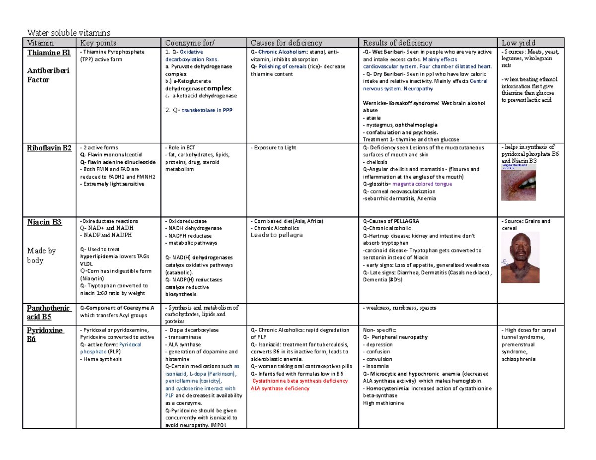 Block 1 vitamins - Water soluble vitamins Vitamin Key points Coenzyme ...