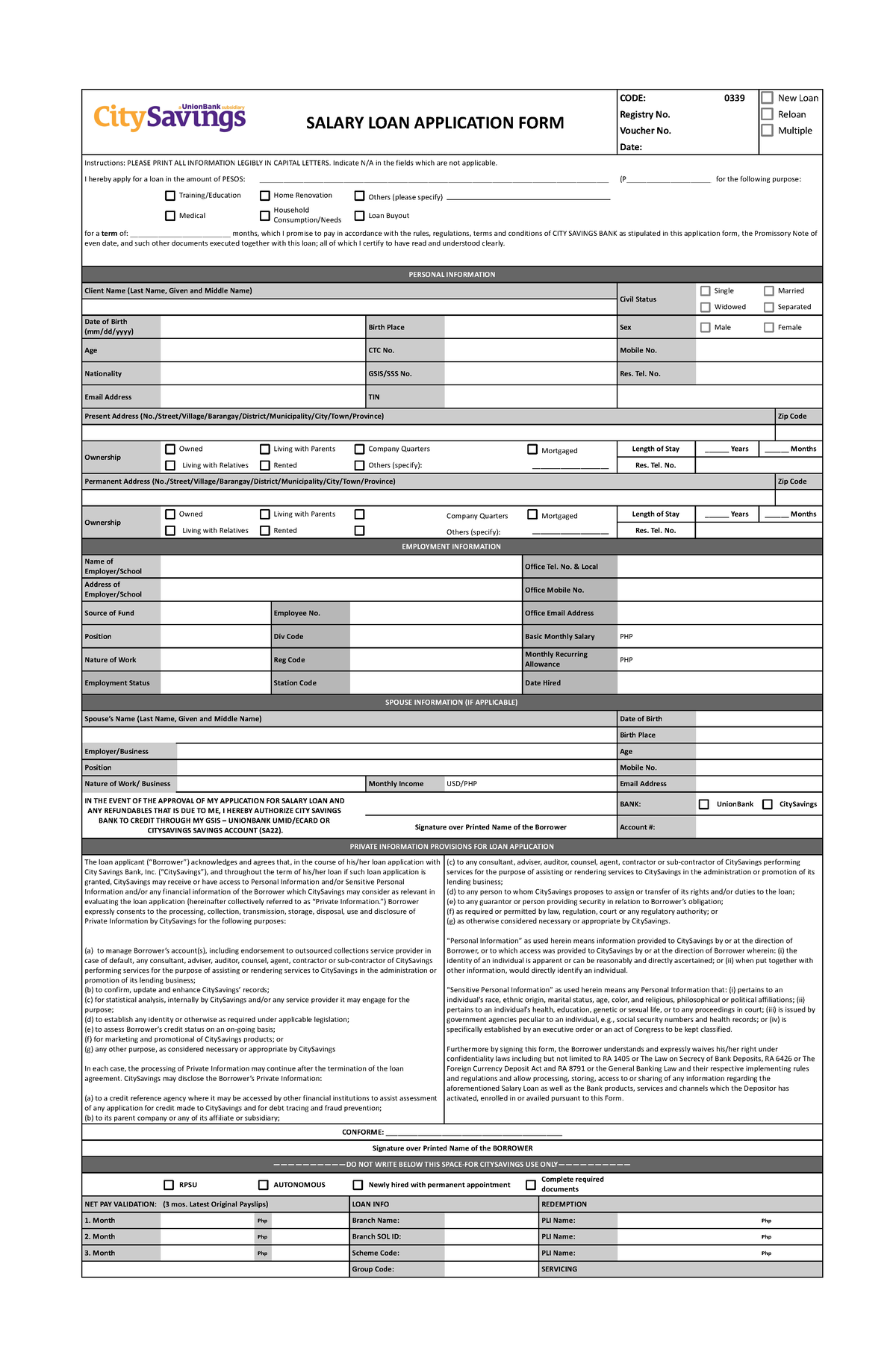 Salary Loan Application Form Deped SALARY LOAN APPLICATION FORM 