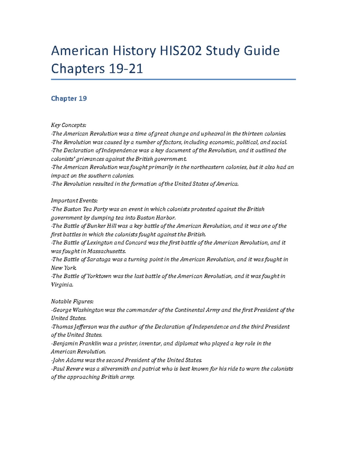 American History HIS202 Study Guide Chapters 19-21 - American History ...