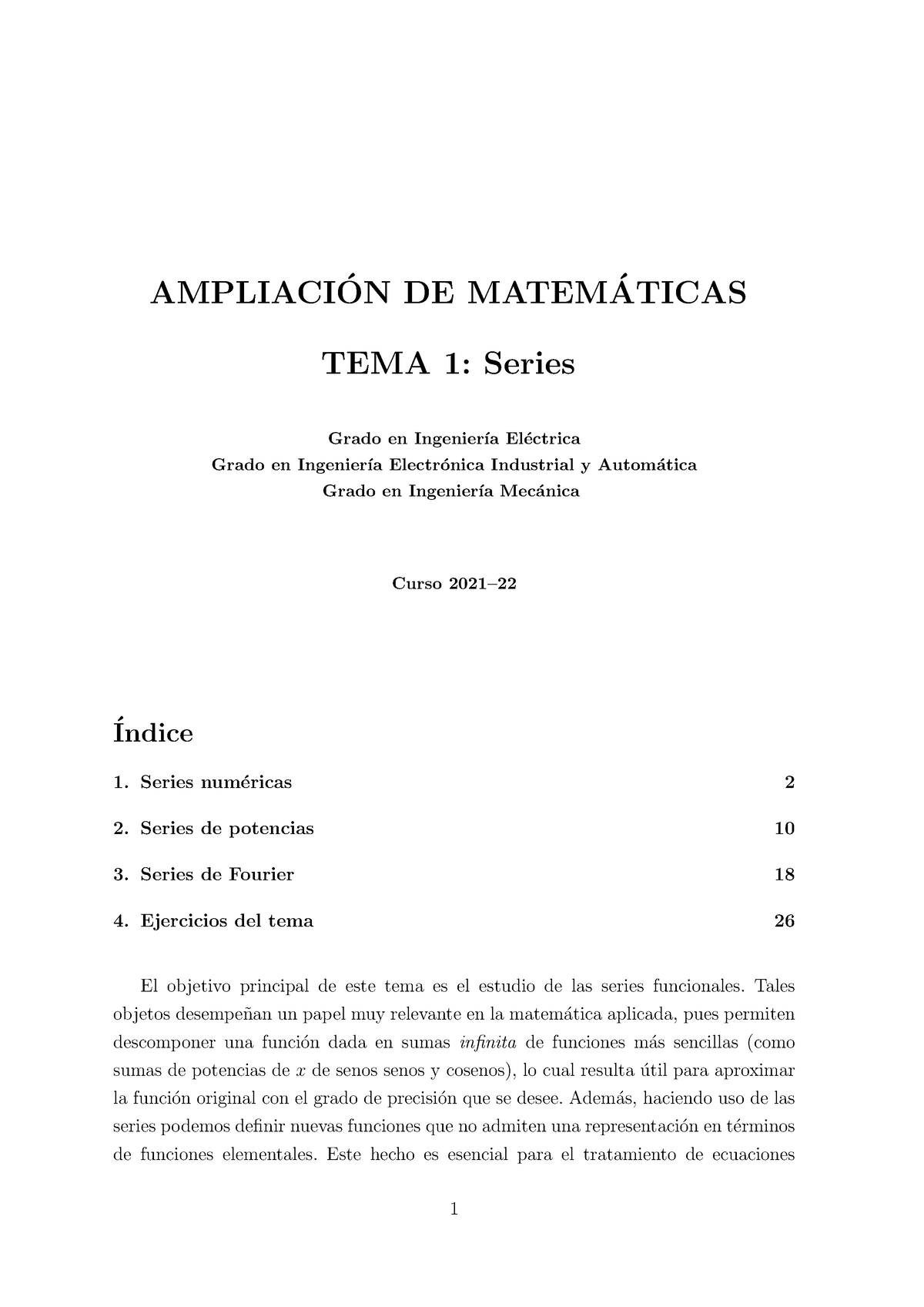 Tema 1 - Introducción. - AMPLIACION DE MATEM ́ ATICAS ́ TEMA 1: Series ...