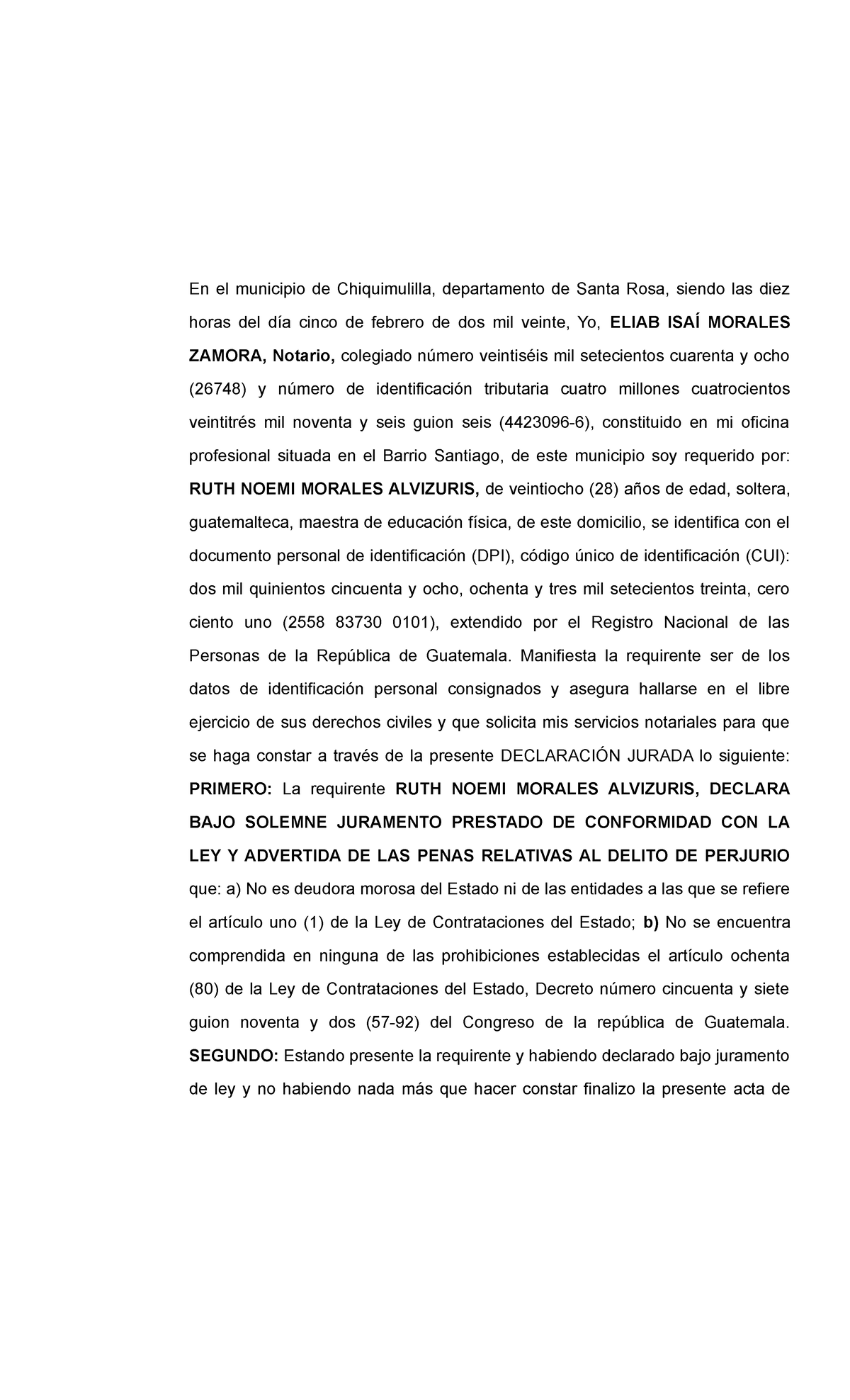 Acta de declaración Jurada de No ser deudor moroso alcalde - En el ...