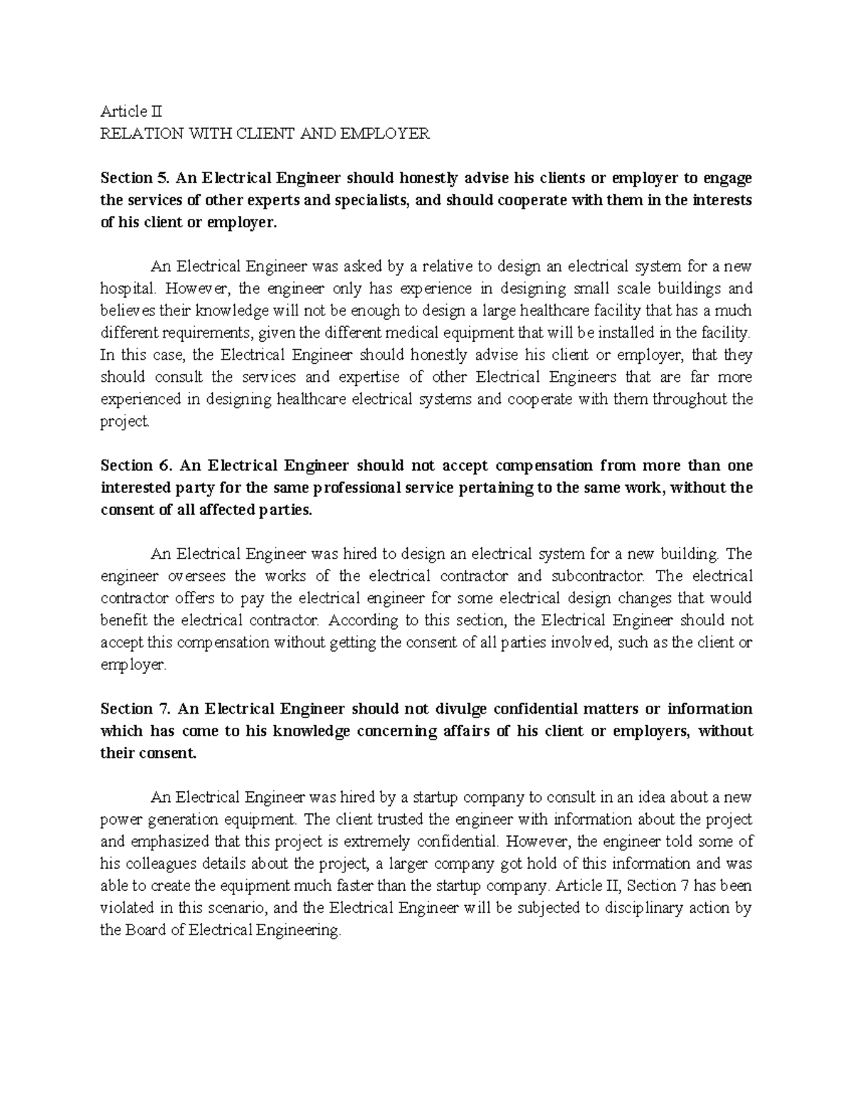 EE Law Article II Sec 5 8 Article II RELATION WITH CLIENT AND EMPLOYER Section 5. An