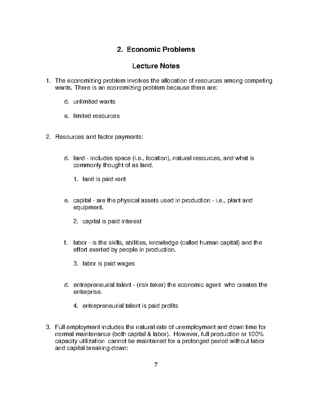 Economic Problems - 2. Economic Problems Lecture Notes The economizing ...