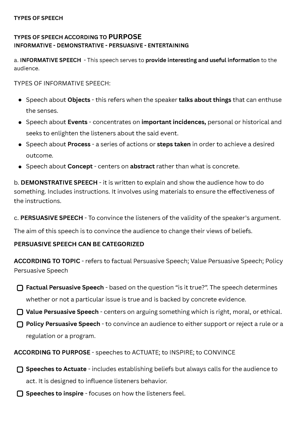 three types of speech according to purpose