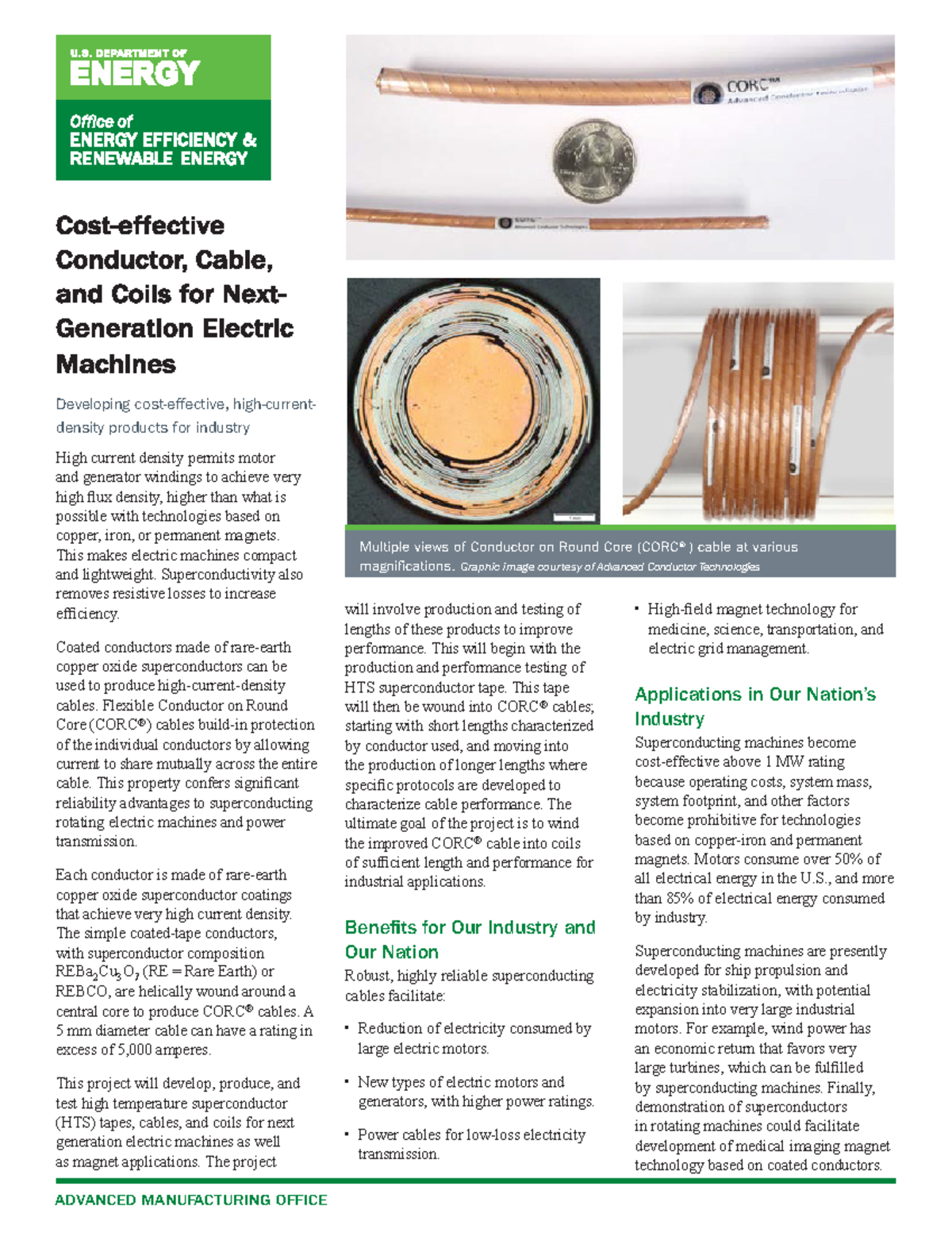 Conductor Cable Coils for Next Generation Electric Machines - Cost ...