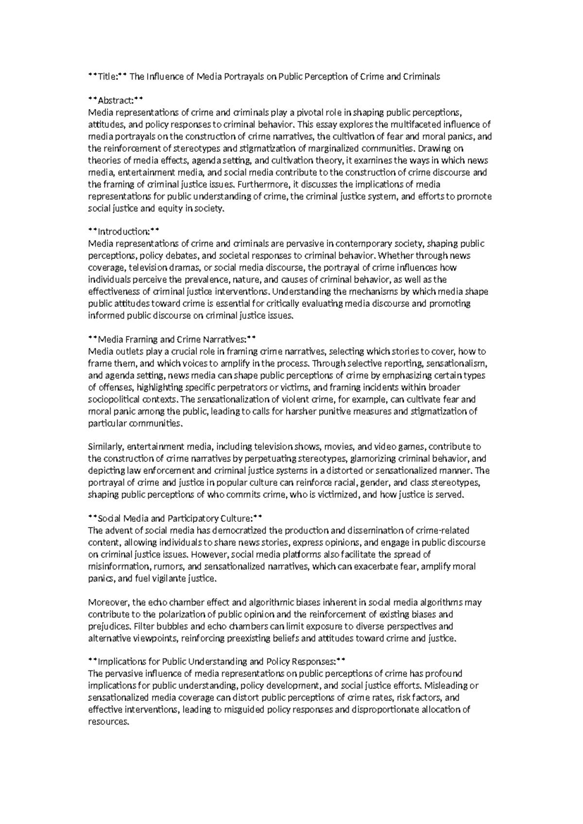 The Influence of Media Portrayals on Public Perception of Crime and ...