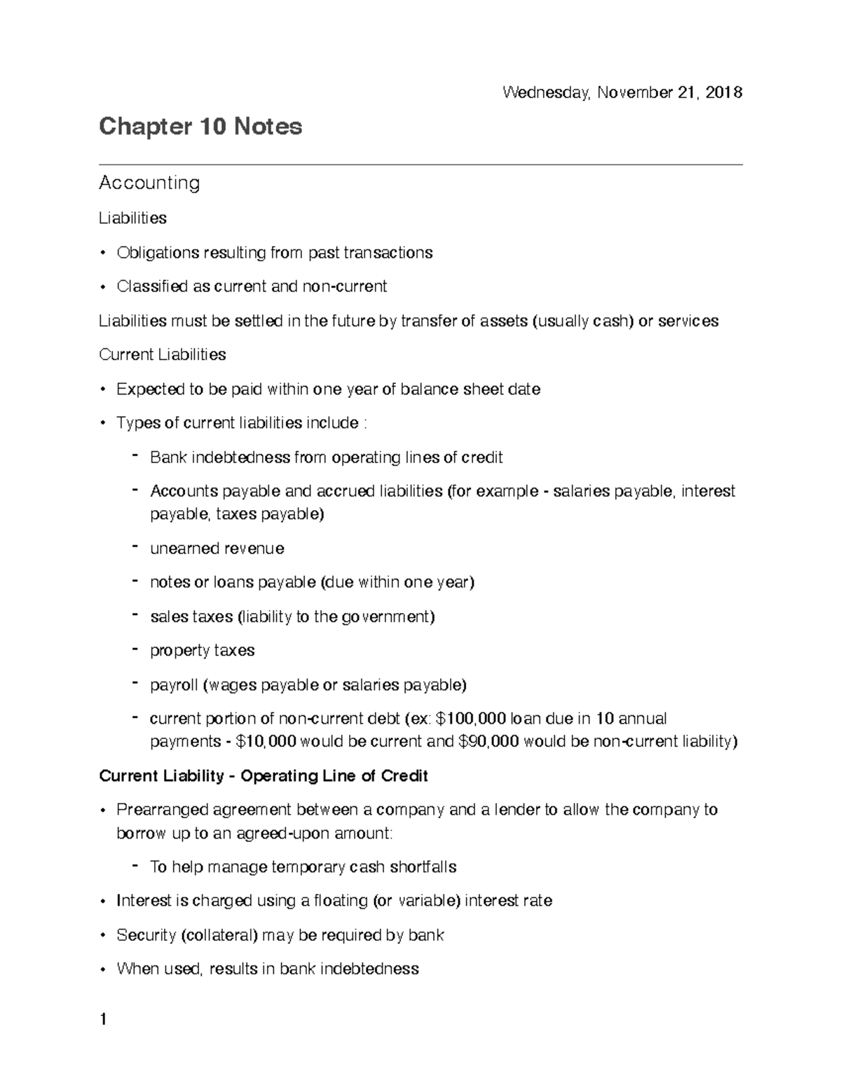 Chapter 10 Notes Wednesday November 21 2018 Chapter 10 Notes