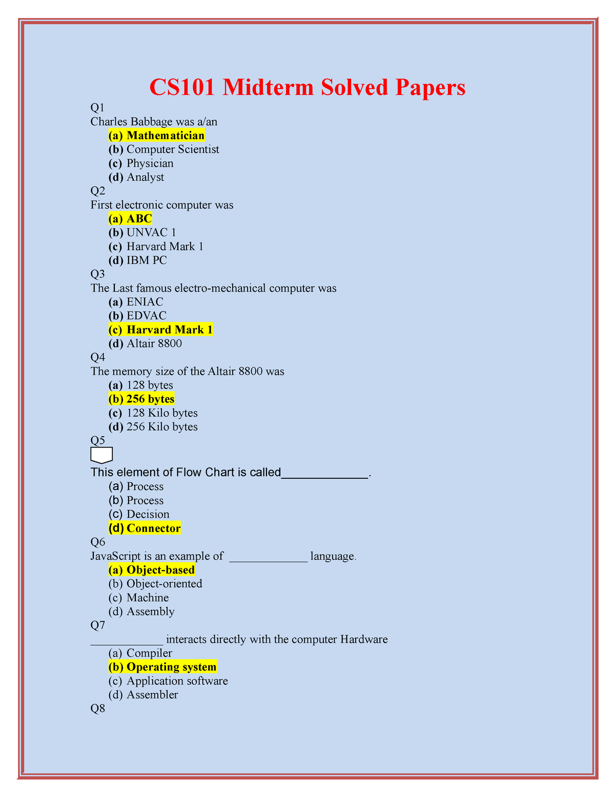 CS101 Midterm Solved Paper With Reference - CS101 Midterm Solved Papers ...