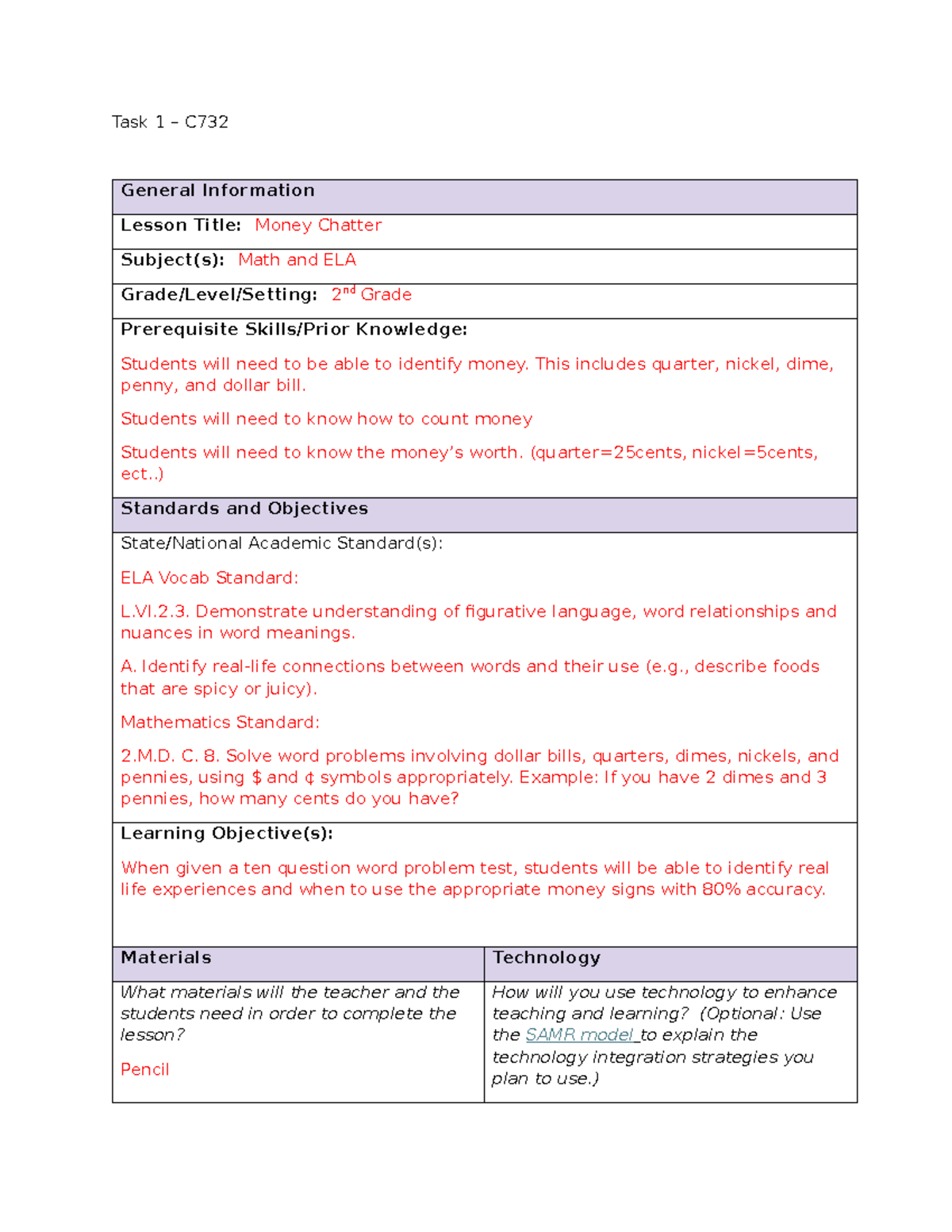Ela reading lesson plan - Task 1 – C General Information Lesson Title ...