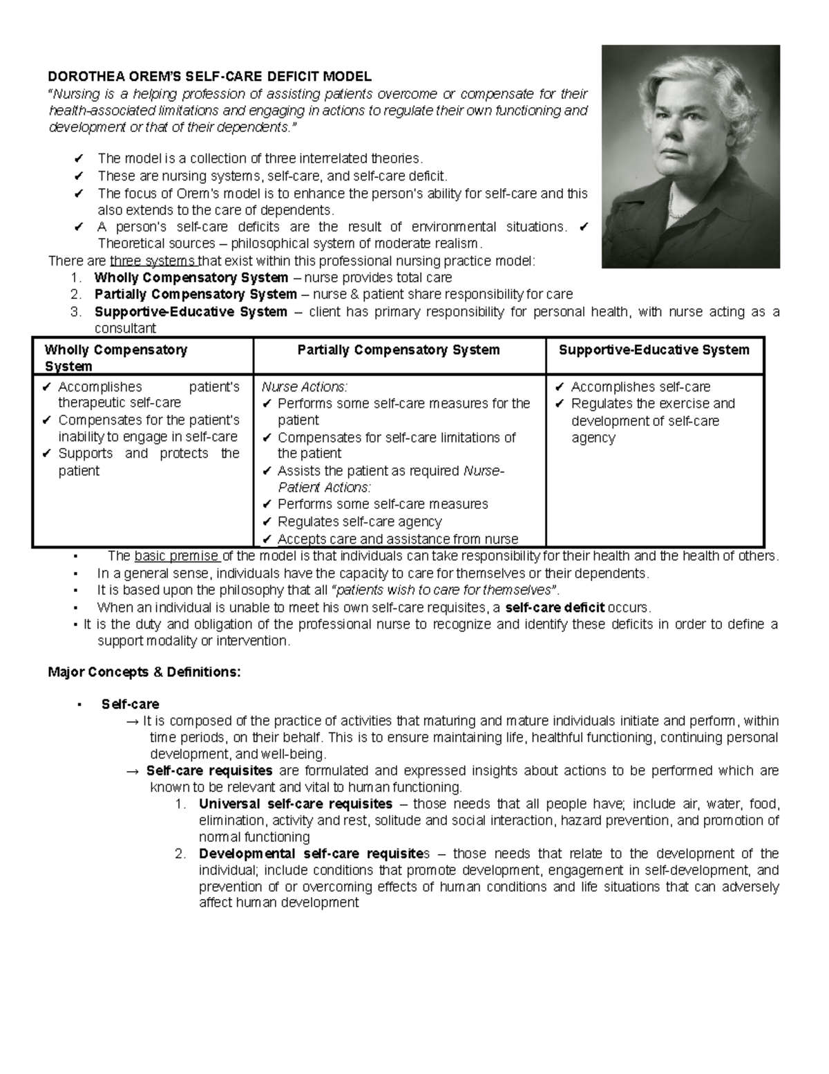 MOD6 - Lec - DOROTHEA OREM’S SELF-CARE DEFICIT MODEL “Nursing is a ...