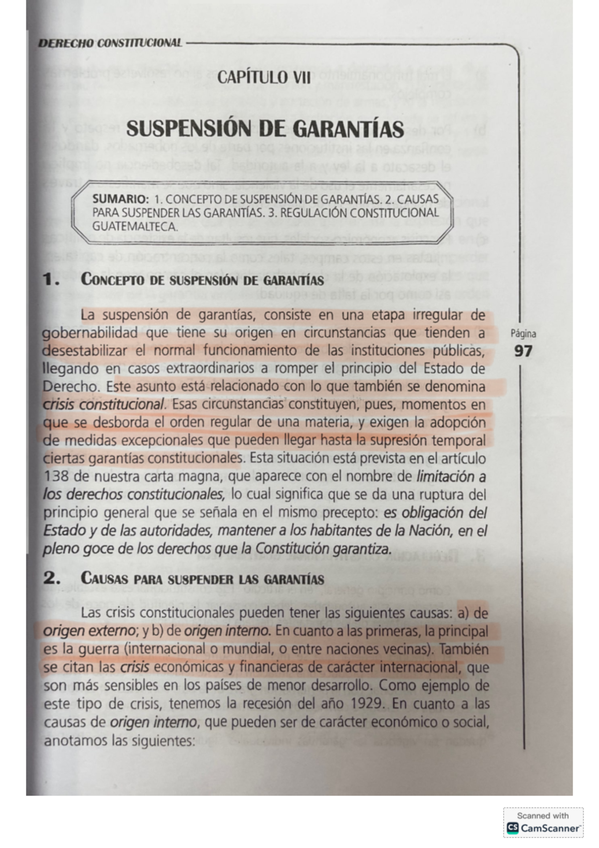 SuspensióN DE GarantíAS CAPÍTULO VII - DERECHO CONSTITUCIONAL CAPÍTULO ...