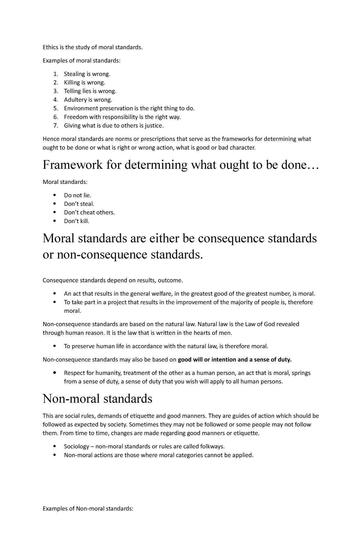 non moral standards essay