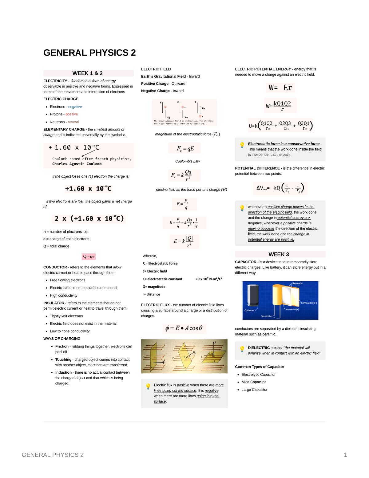 General Physics 2 Reviewer - GENERAL PHYSICS 2 1 GENERAL PHYSICS 2 WEEK ...