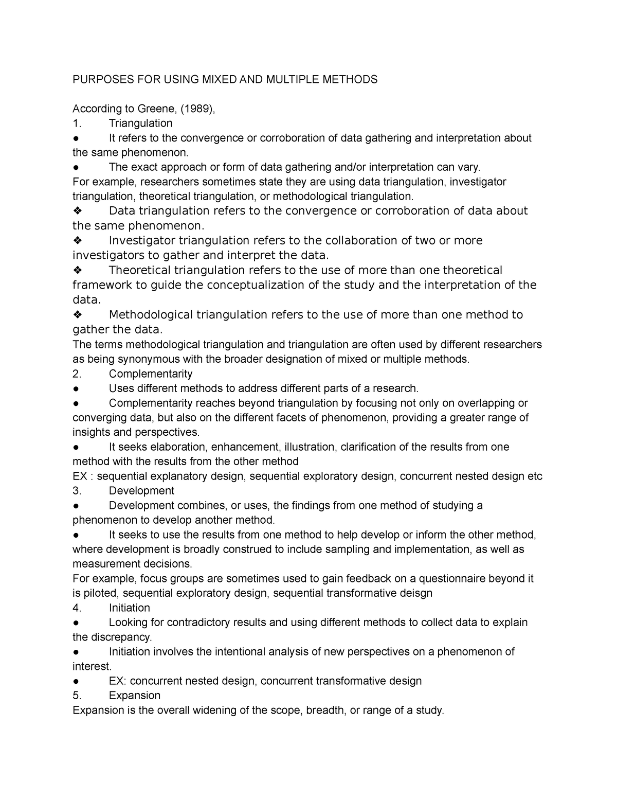 Mixed AND Multiple Methods - PURPOSES FOR USING MIXED AND MULTIPLE ...