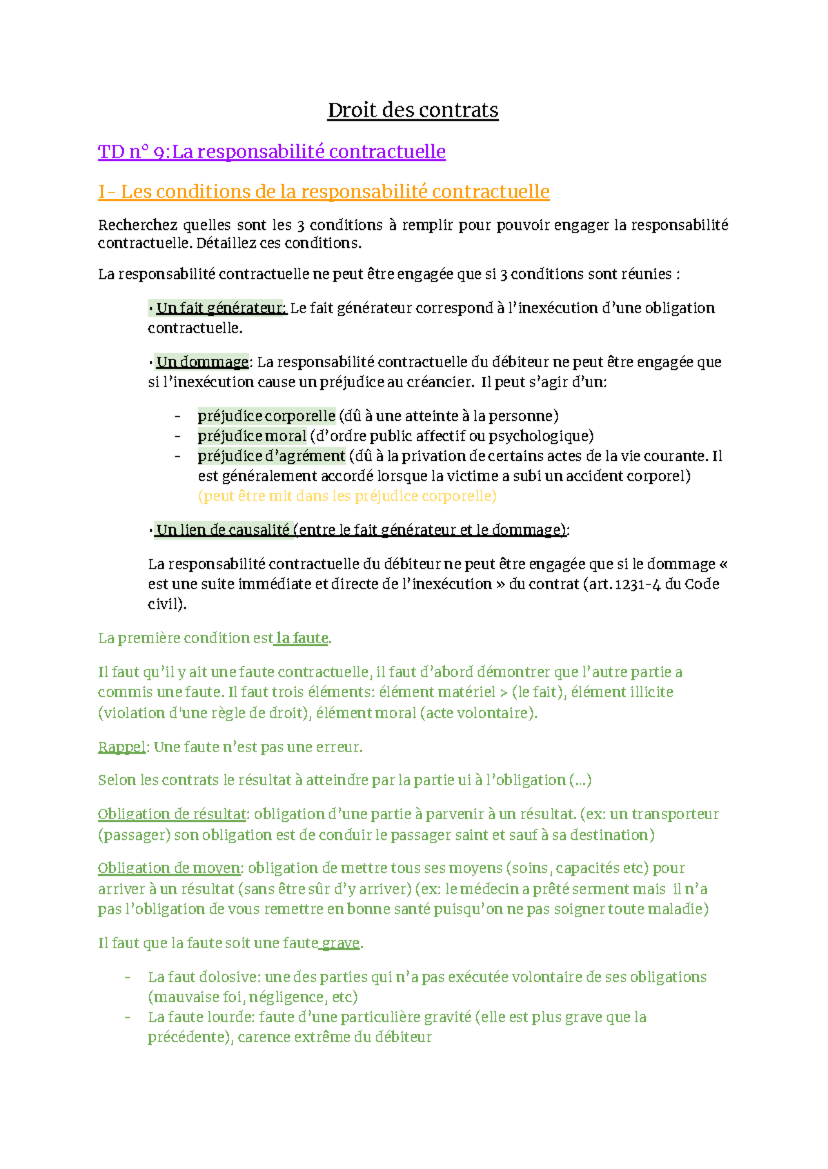 Fiche Td Droit Des Contrats Droit Des Contrats Td N La