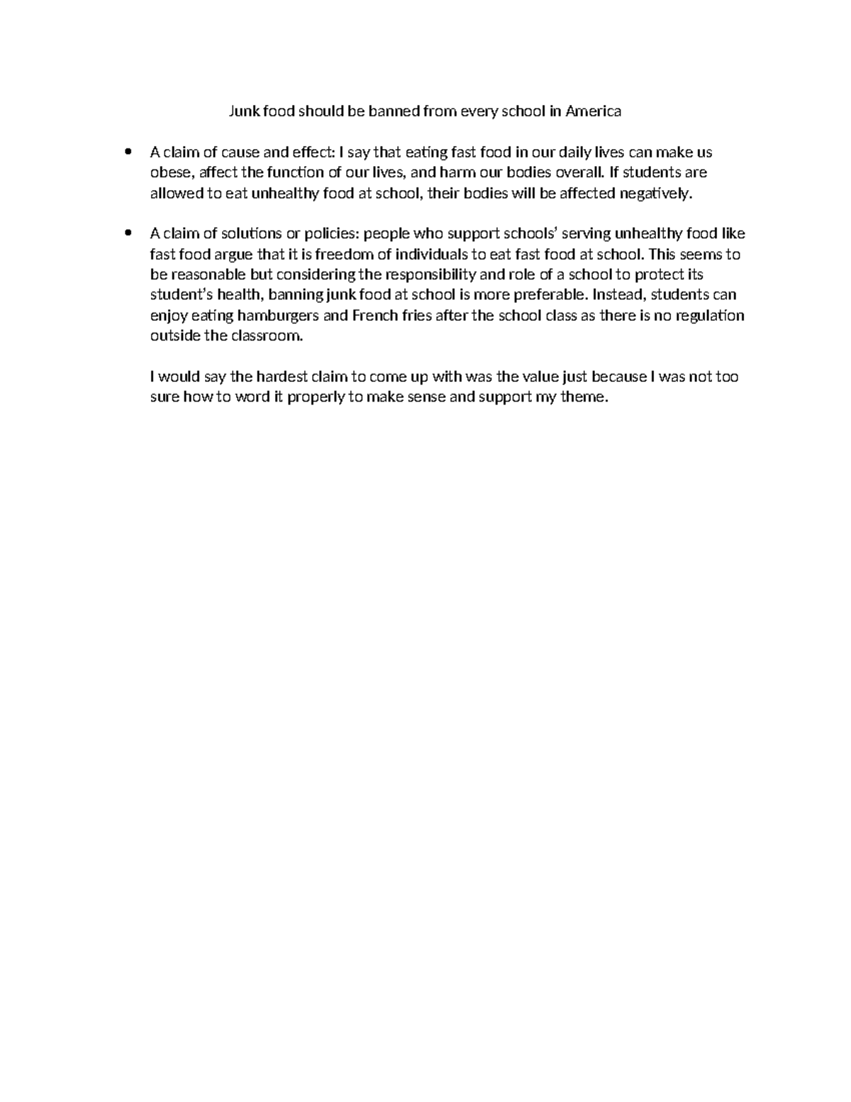 Junk food should be banned from every school in America If students are allowed to eat