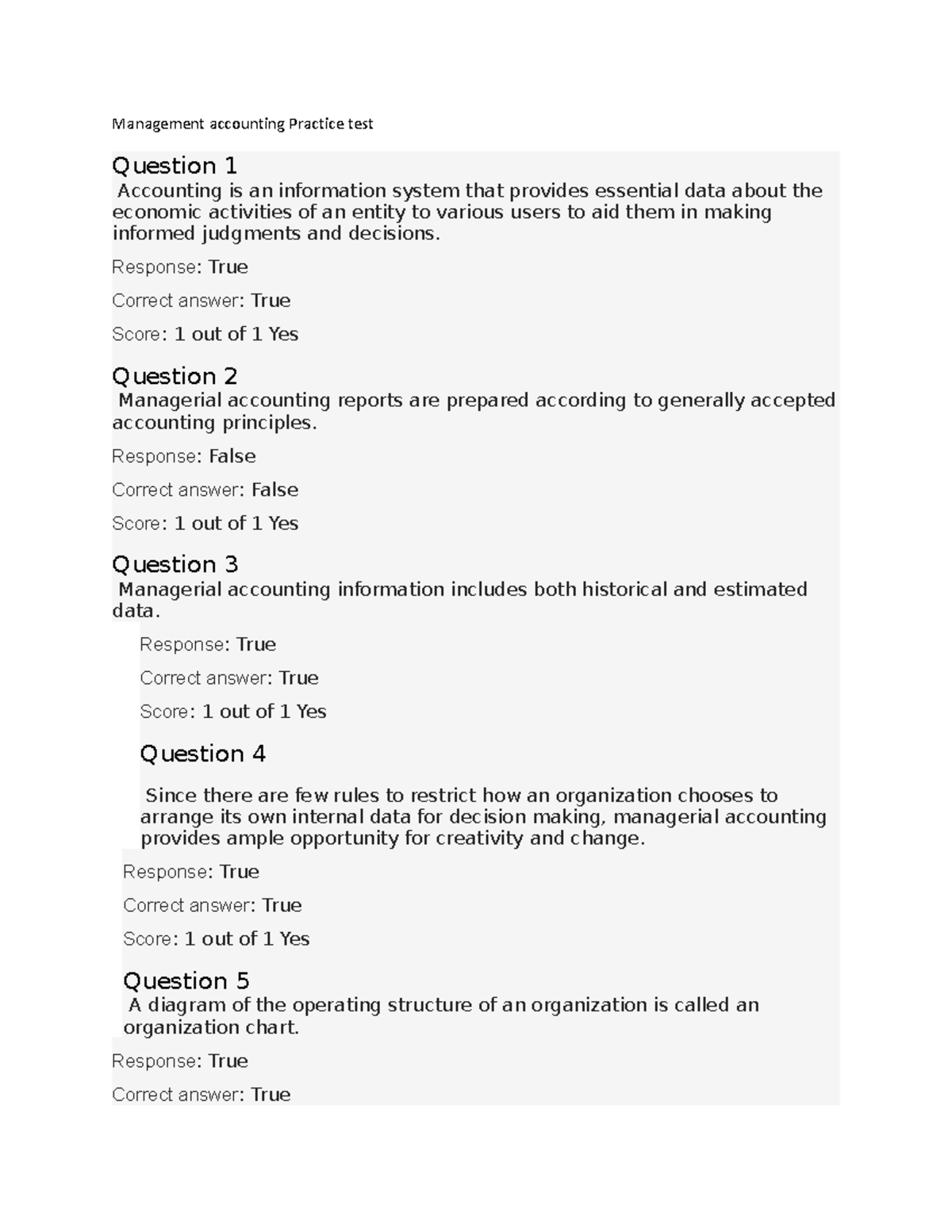 Management accounting Practice test - Management accounting Practice ...
