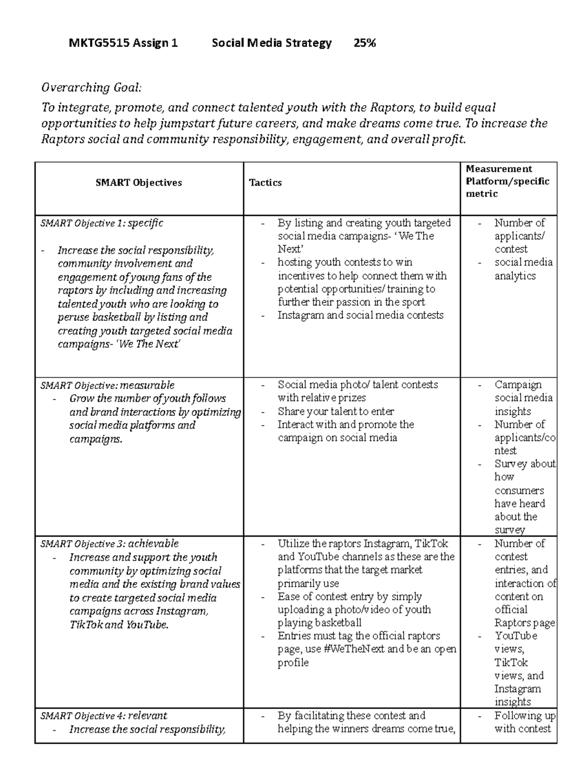 social media strategy assignment