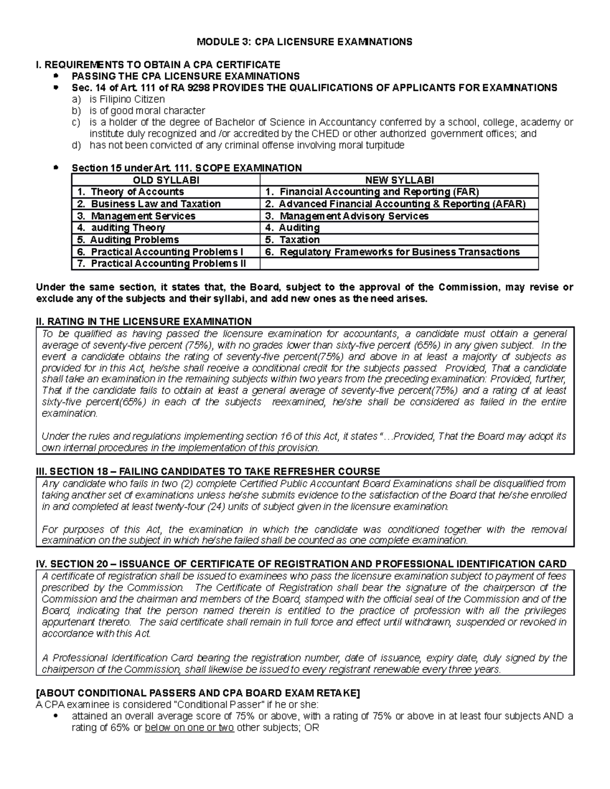 M3 CPA Licensure Examinations MODULE 3 CPA LICENSURE EXAMINATIONS I 