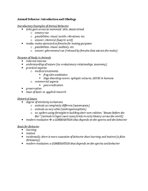 Animal behavior notes - Elon University Dr. McClearn Spring 2021 ...