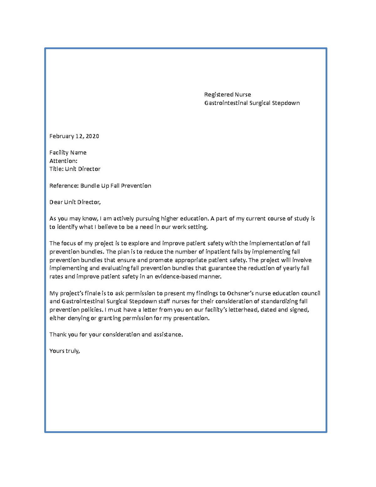 Business Letter - Registered NurseGastrointestinal Surgical Stepdown ...