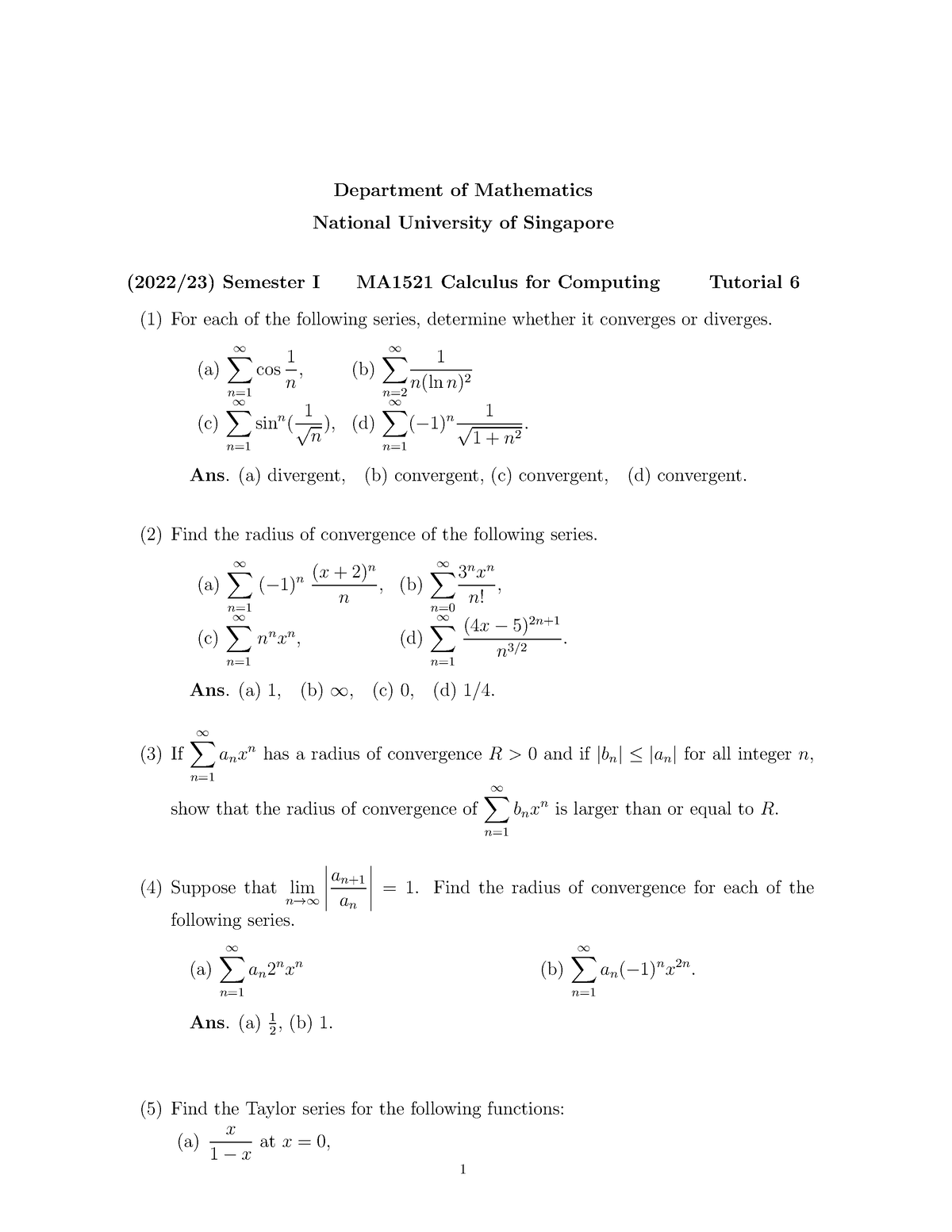 Tut6 - TUTORIAL 6 - Department Of Mathematics National University Of ...