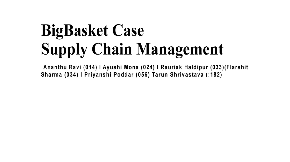 Big basket supply chain management BigBasket Case Supply Chain