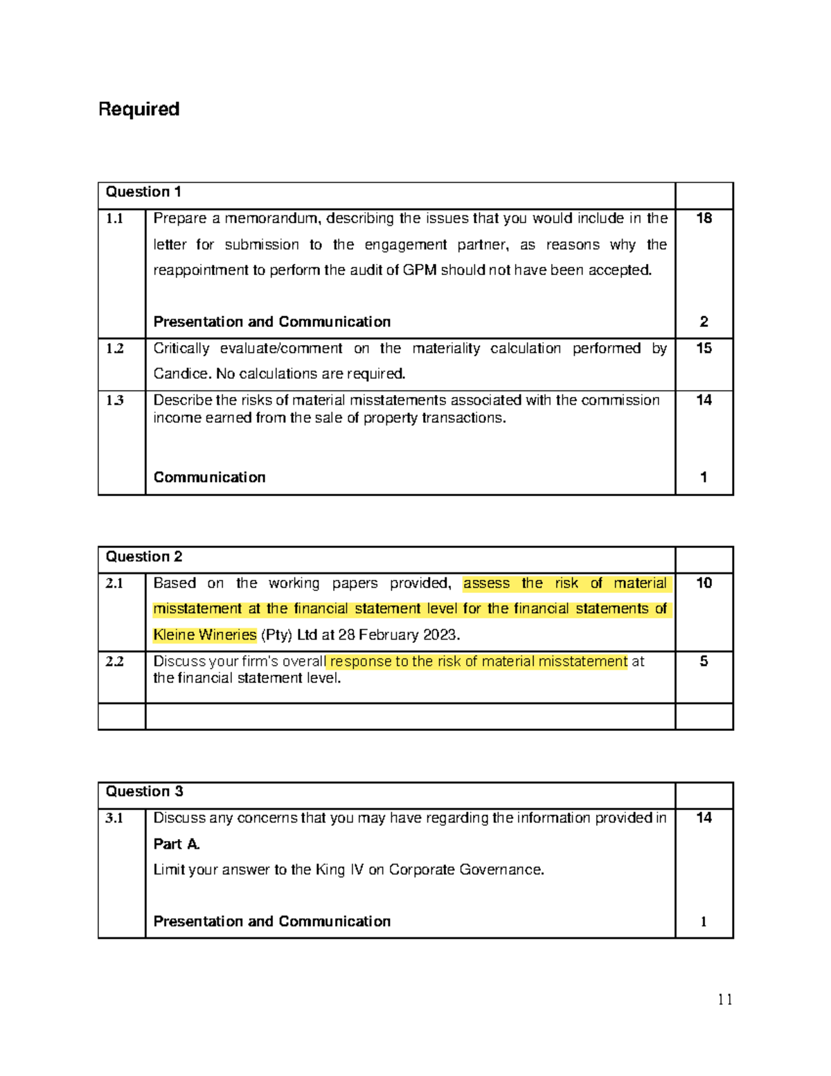 2023 Required - Past paper - 11 Required Question 1 1 Prepare a ...
