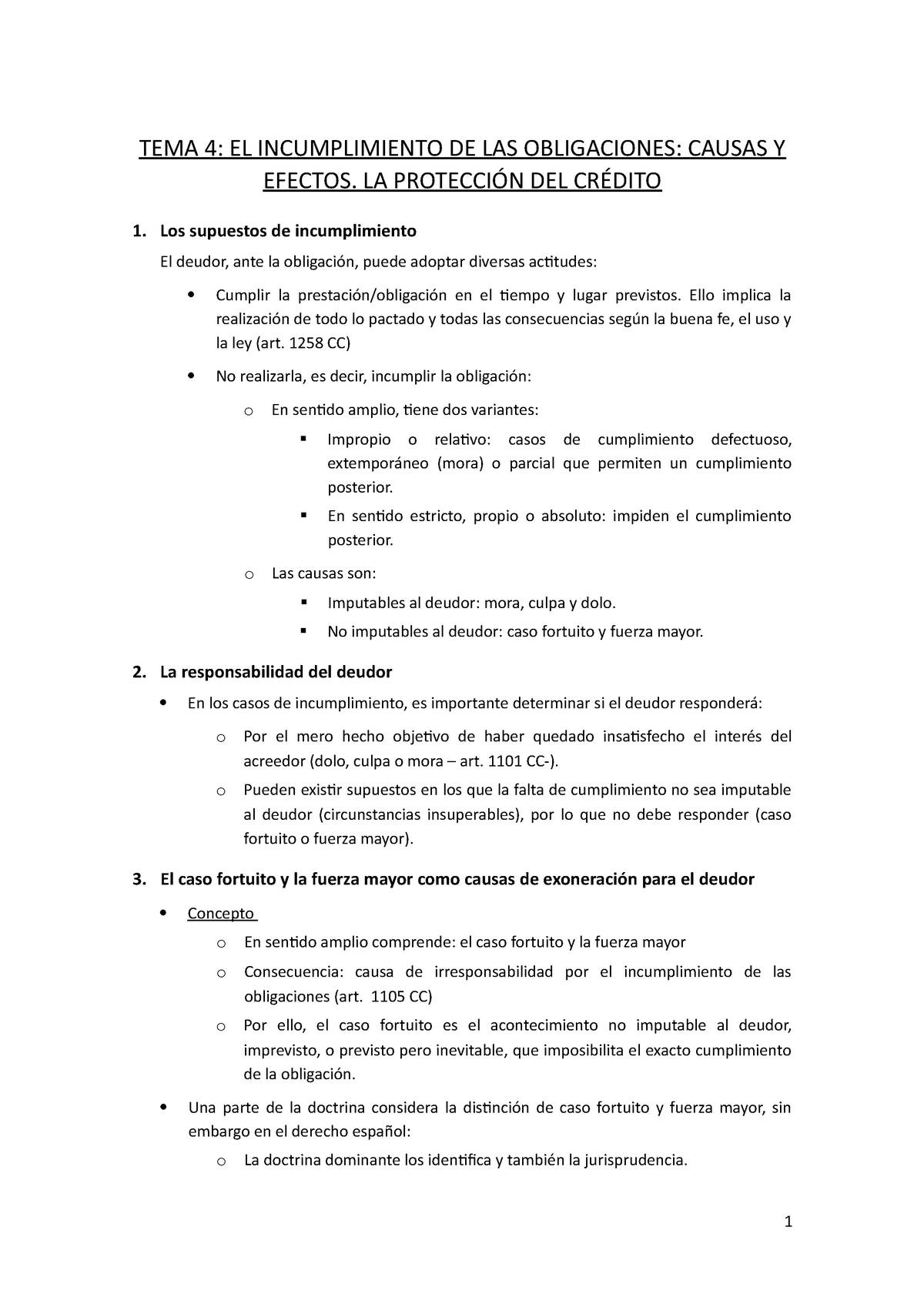 Tema 4 - El Incumplimiento De Las Obligaciones (causas Y Efectos). La ...