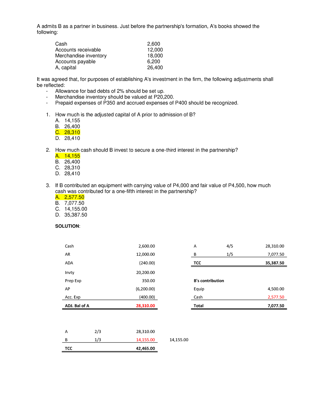 A Admits B As A Partner In Business - Just Before The Partnership's ...