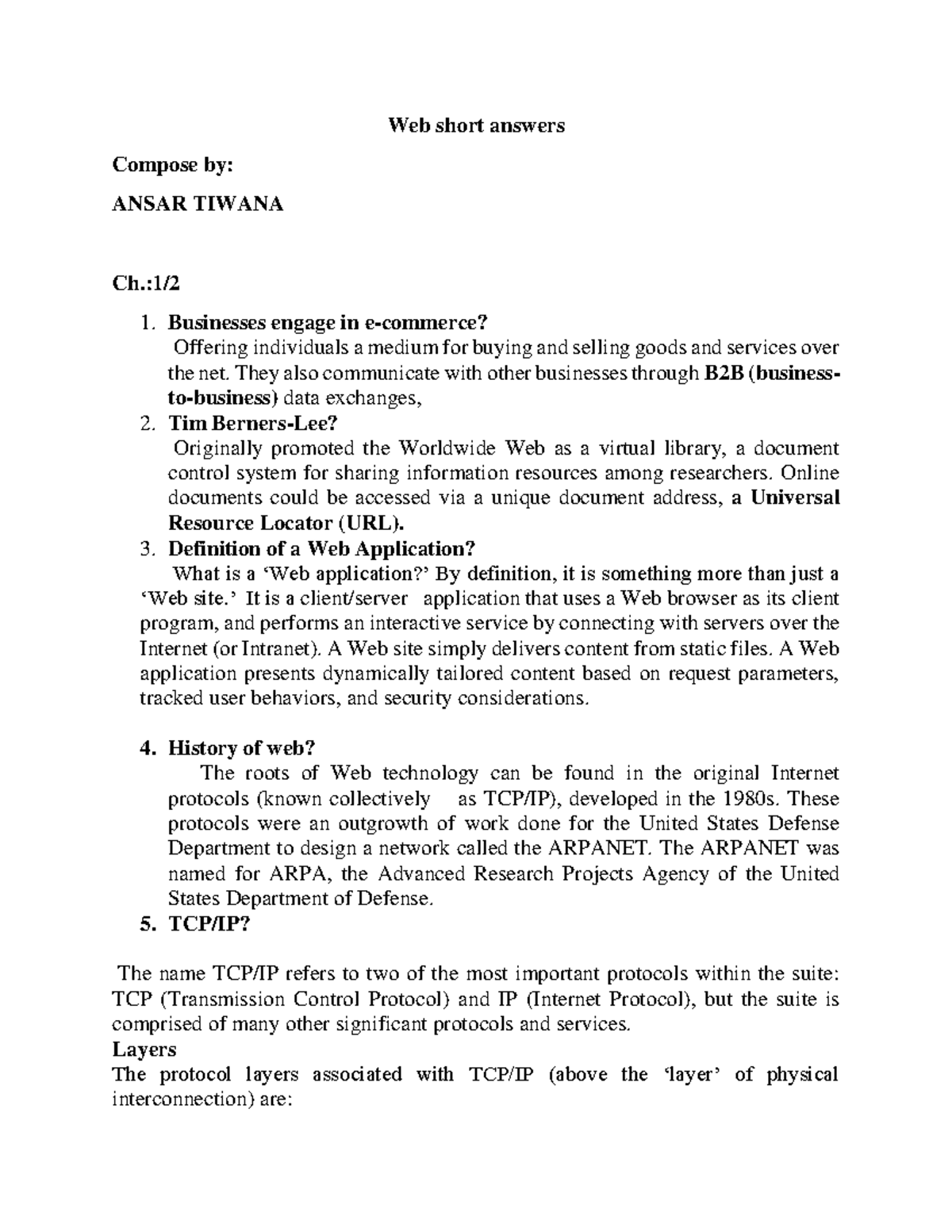 Web system short questions - Web short answers Compose by: ANSAR TIWANA ...