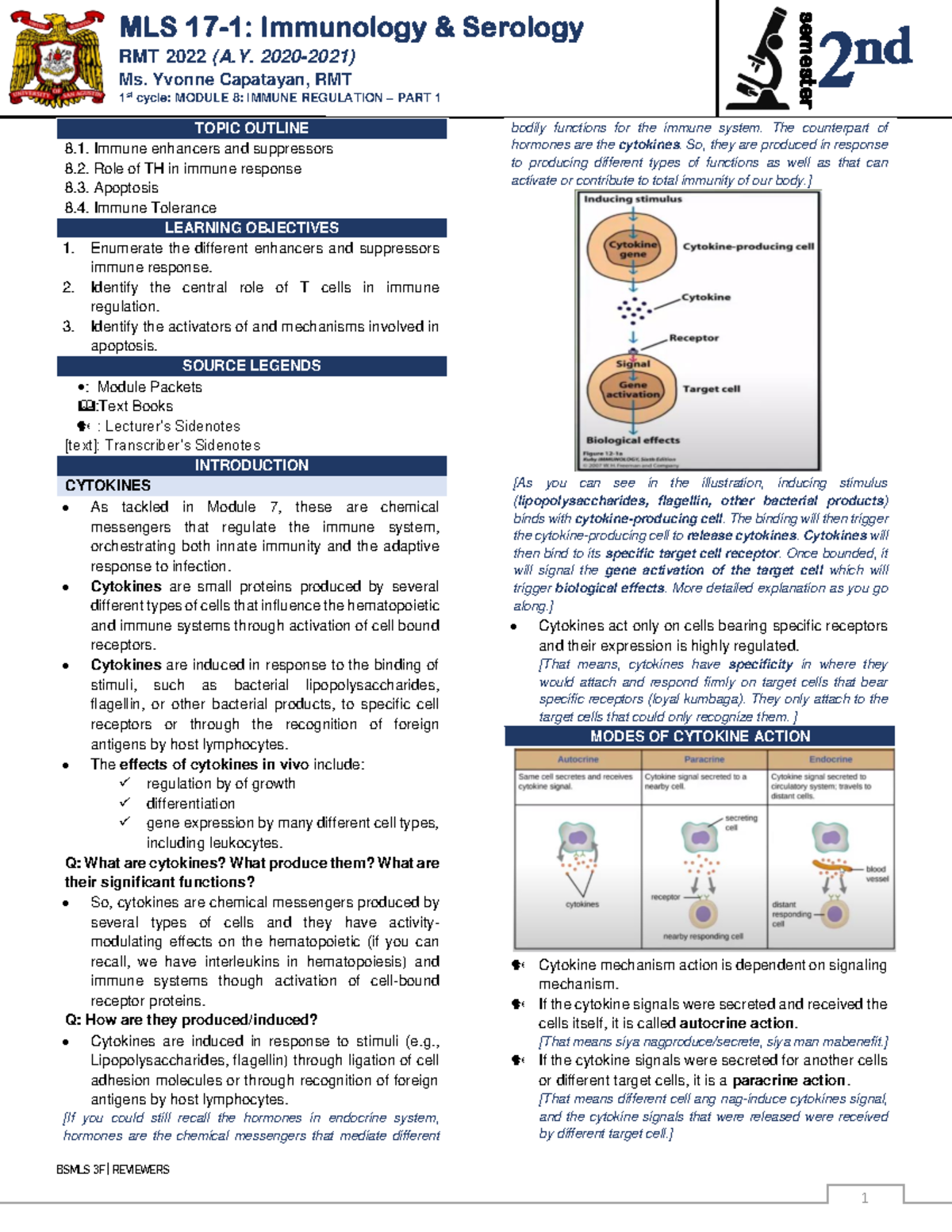 MLS17-1. Immunologyserology - BSMLS 3F REVIEWERS m e s te r MLS 17 - 1 ...