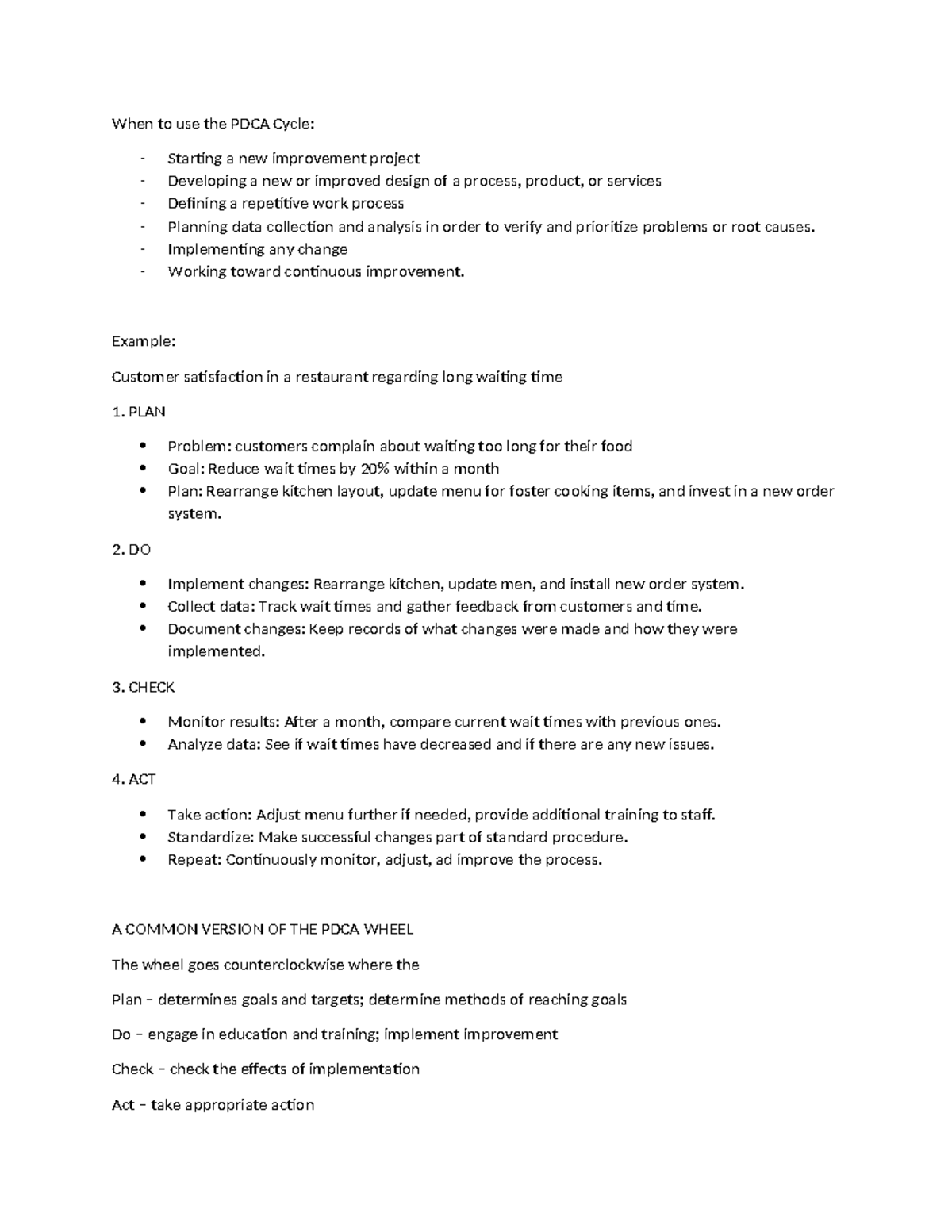 Cbmec Cycle - Notes - When to use the PDCA Cycle: - Starting a new ...