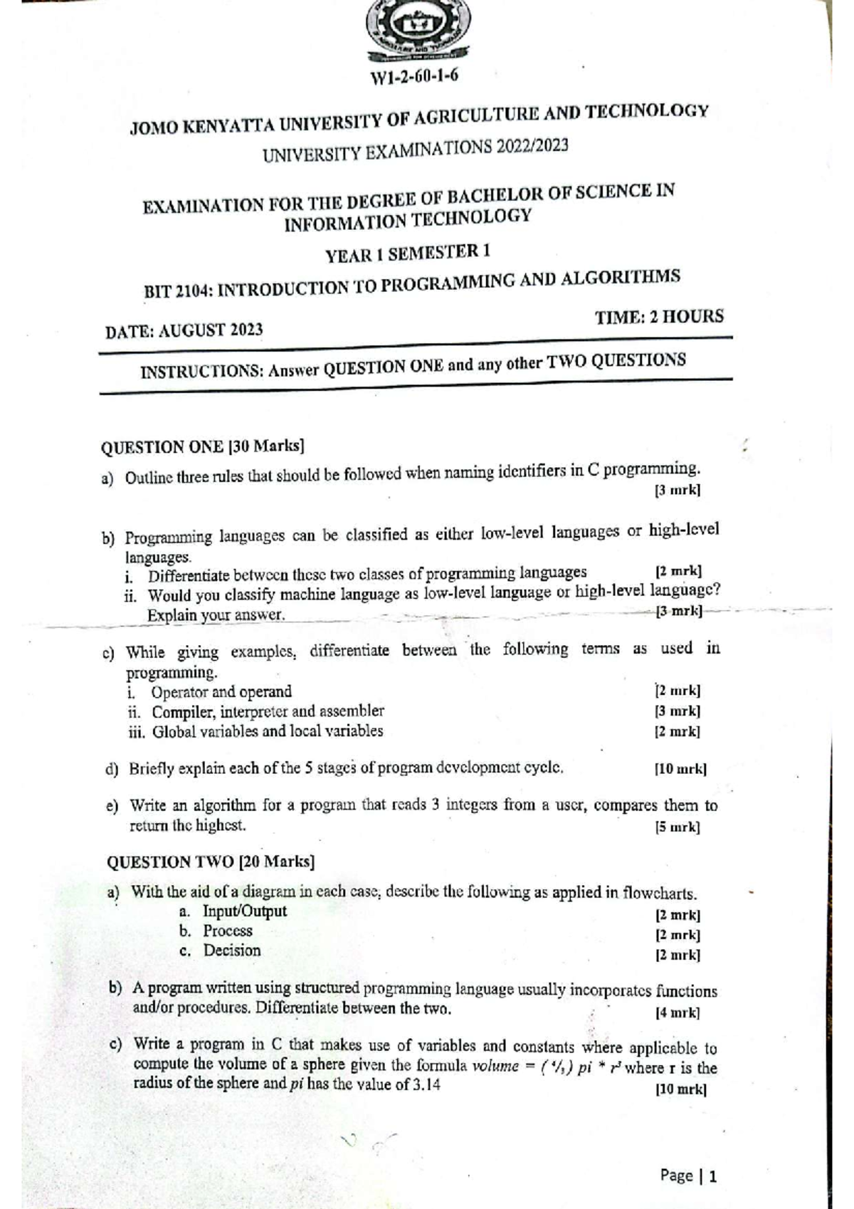 Introduction to programming and algortihms - Information Technology ...
