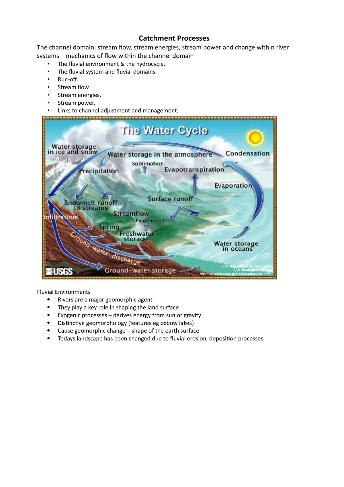 L2 Catchment Processes - Catchment Processes The channel domain: stream ...