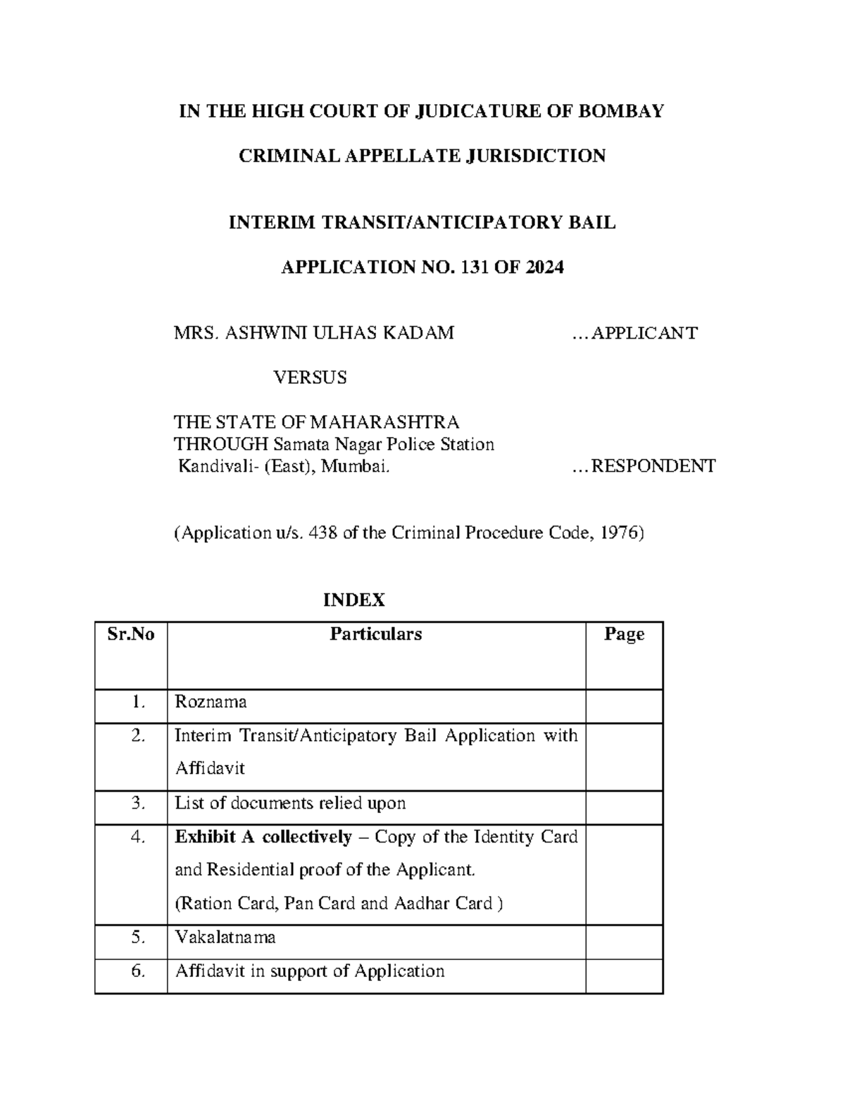 Transit Bail Application IN THE HIGH COURT OF JUDICATURE OF BOMBAY