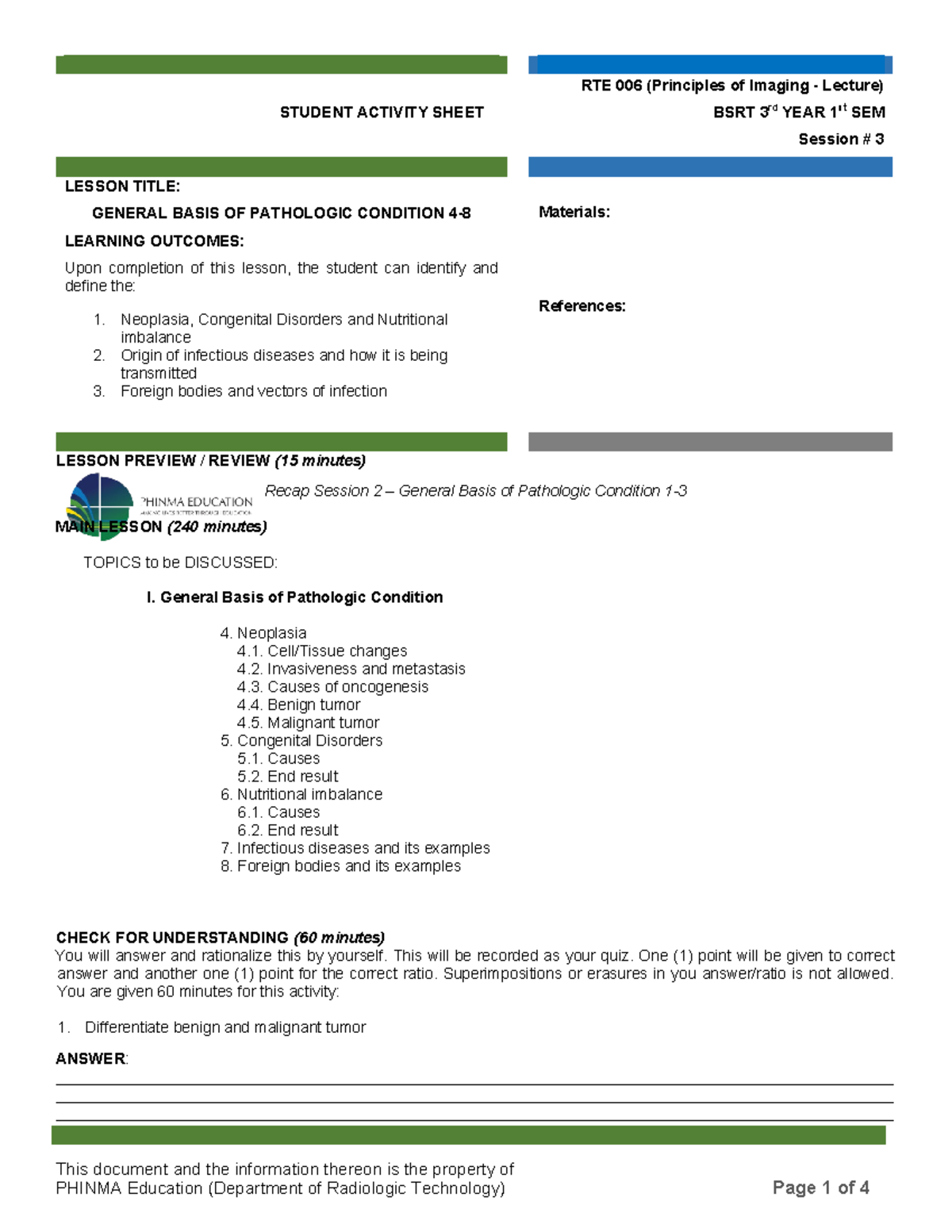 RTE 019 Radiologic Pathology SAS - Session 3 General Basis of ...